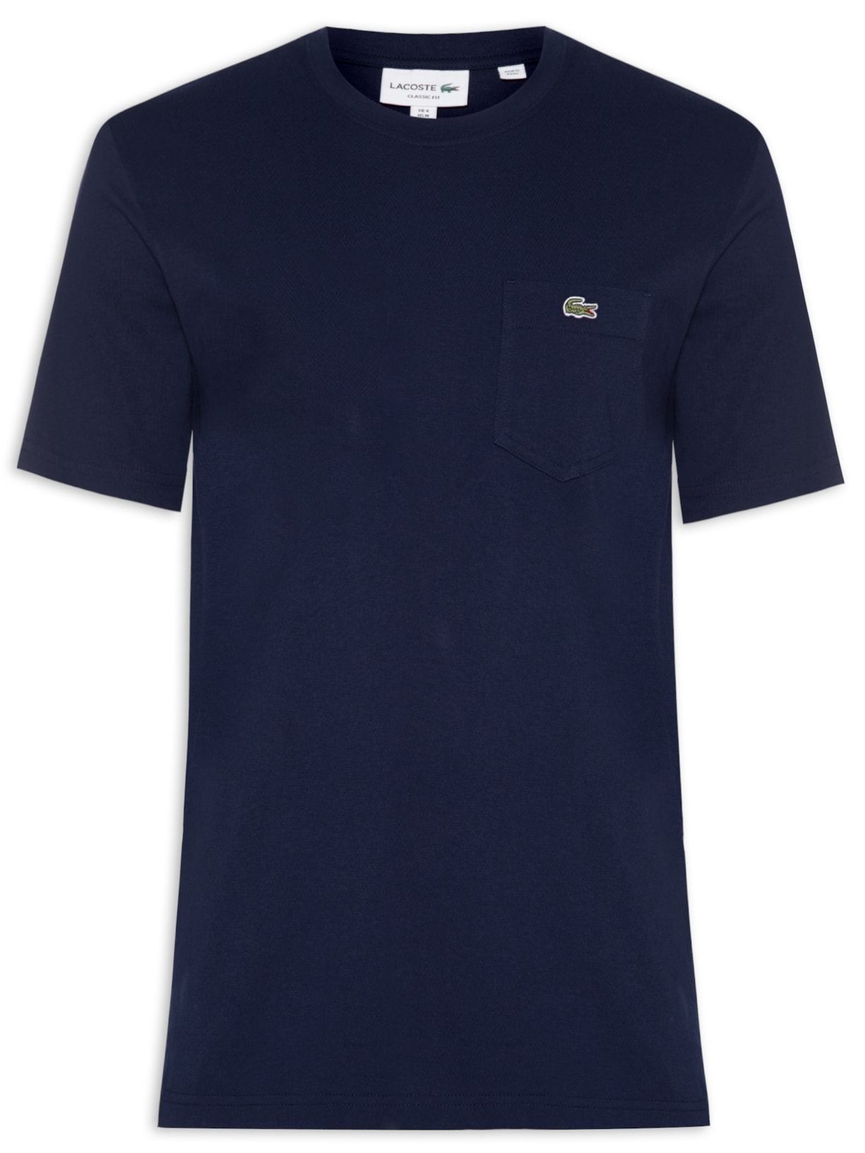 Camiseta Masculina Classic Fit Com Bolso No Peito Em Algodão Orgânico Azul  Lacoste