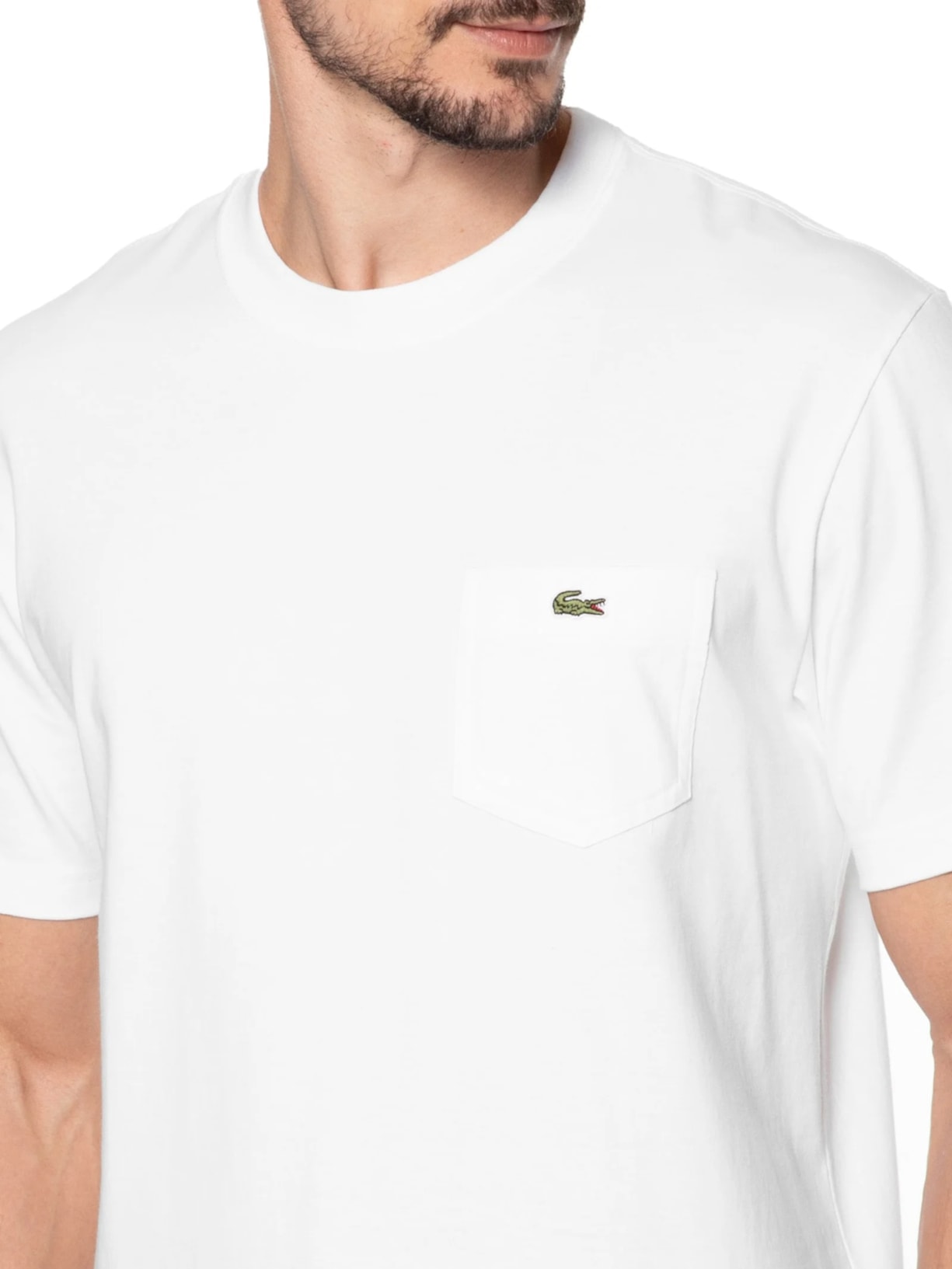 Camiseta Masculina Clássic Fit Com Bolso No Peito Em Algodão Orgânico Branco  Lacoste