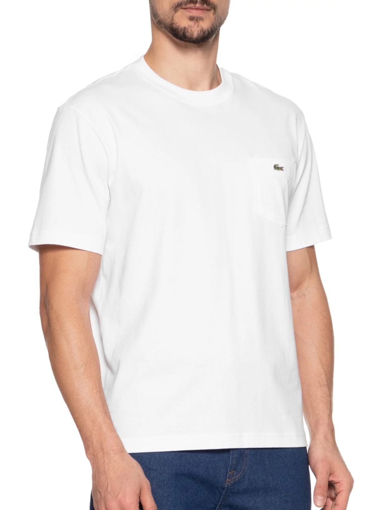 Camiseta Masculina Clássic Fit Com Bolso No Peito Em Algodão Orgânico Branco  Lacoste