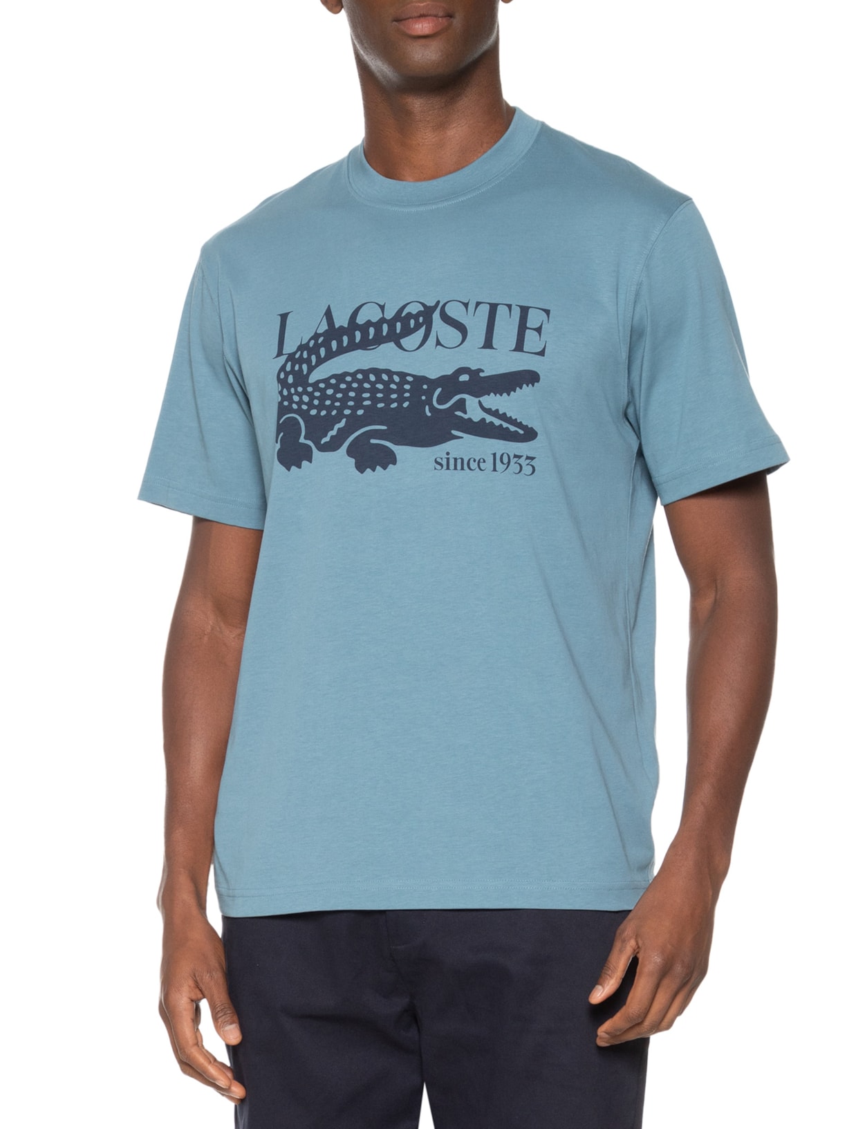 Camiseta Masculina Classic Fit Estampa Crocodilo Azul Lacoste