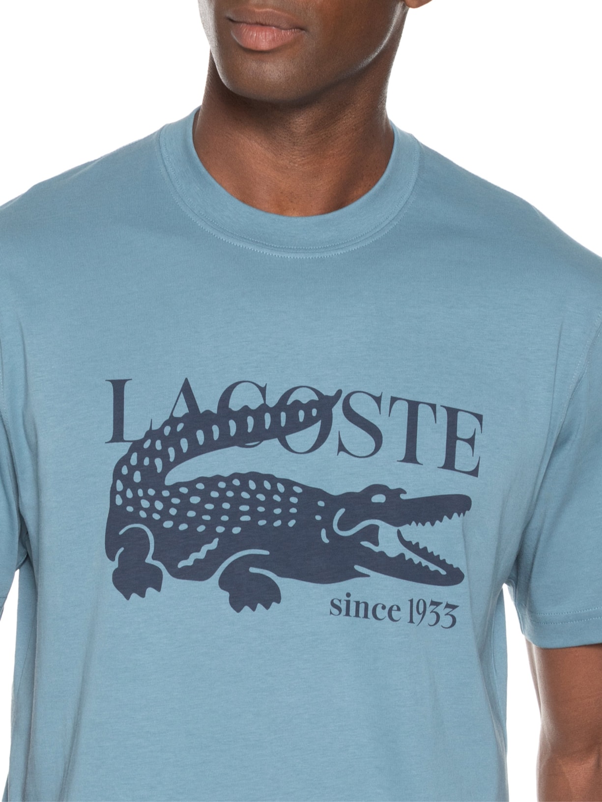 Camiseta Masculina Classic Fit Estampa Crocodilo Azul Lacoste
