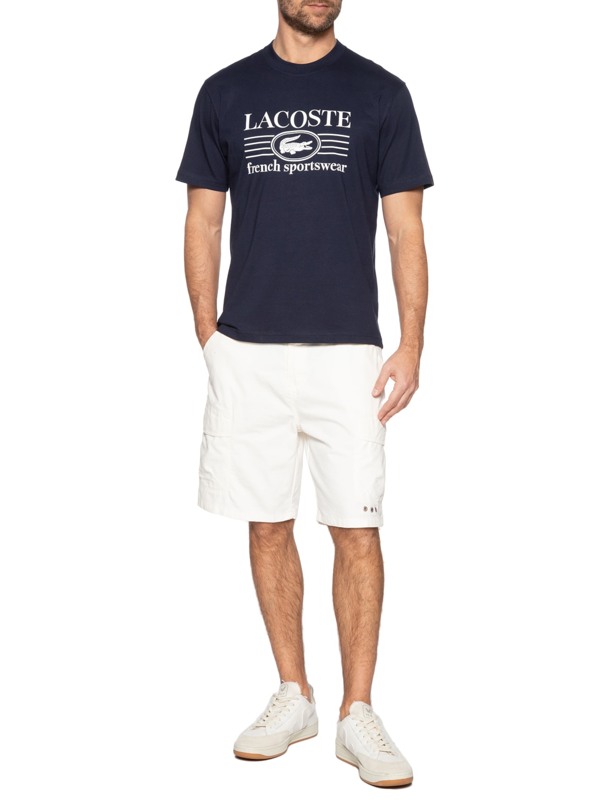 Camiseta Masculina Classic Fit Estampa Crocodilo Azul  Lacoste