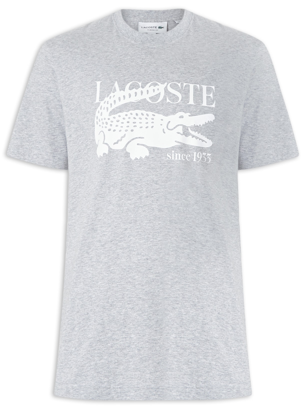 Camiseta Masculina Classic Fit Estampa Crocodilo Cinza Lacoste