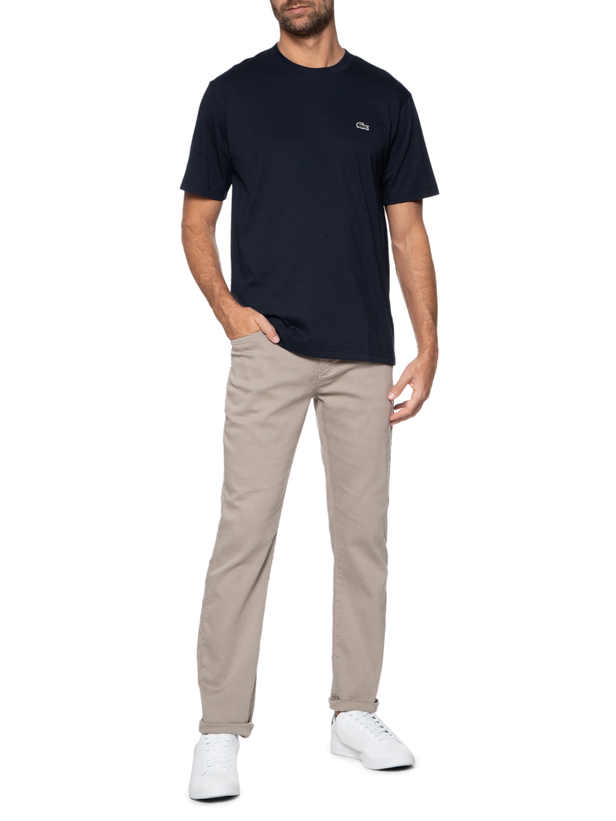 Camiseta Masculina Classic Fit Gola Redonda Em Algodão Azul Lacoste