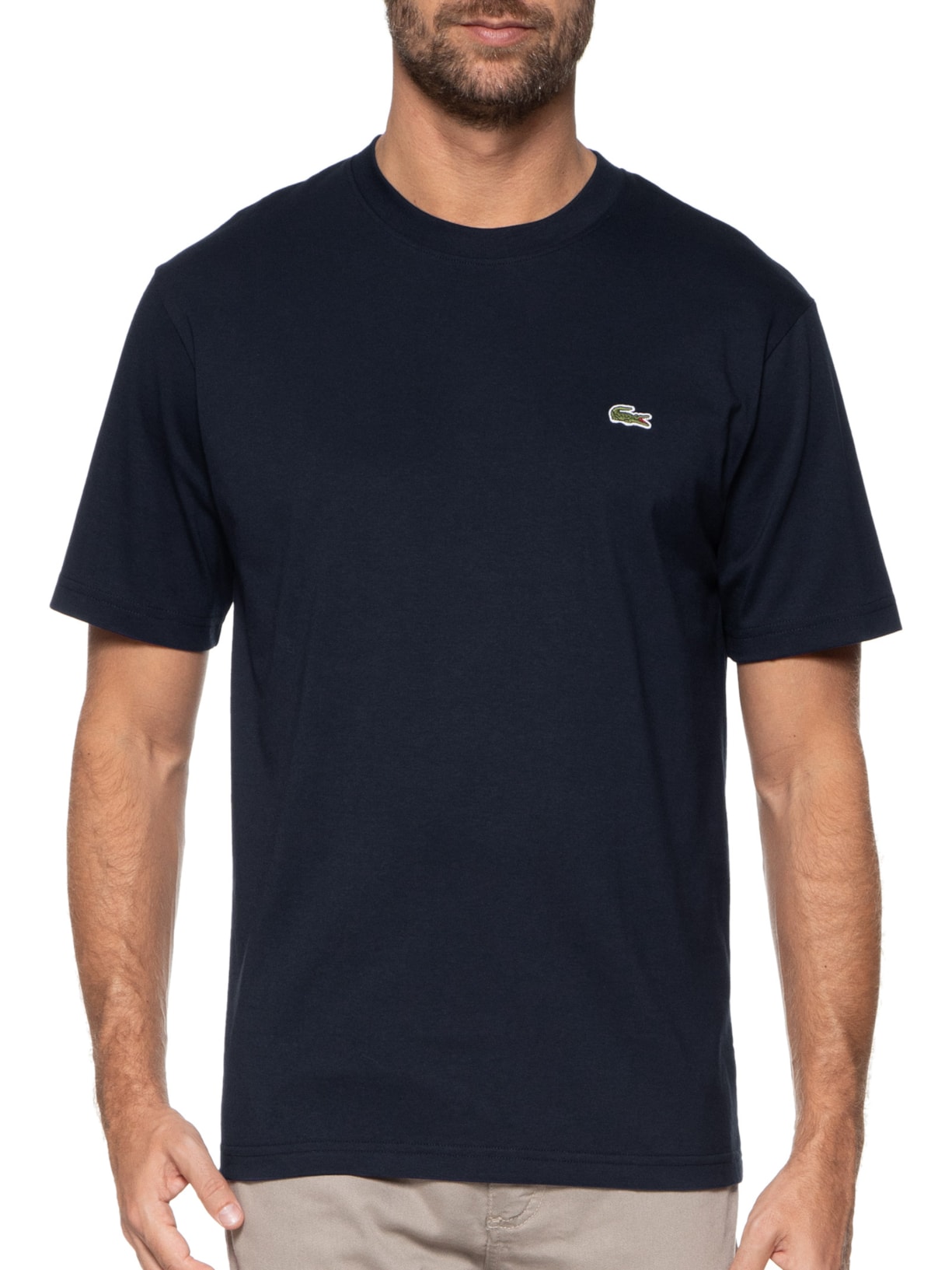Camiseta Masculina Classic Fit Gola Redonda Em Algodão Azul Lacoste