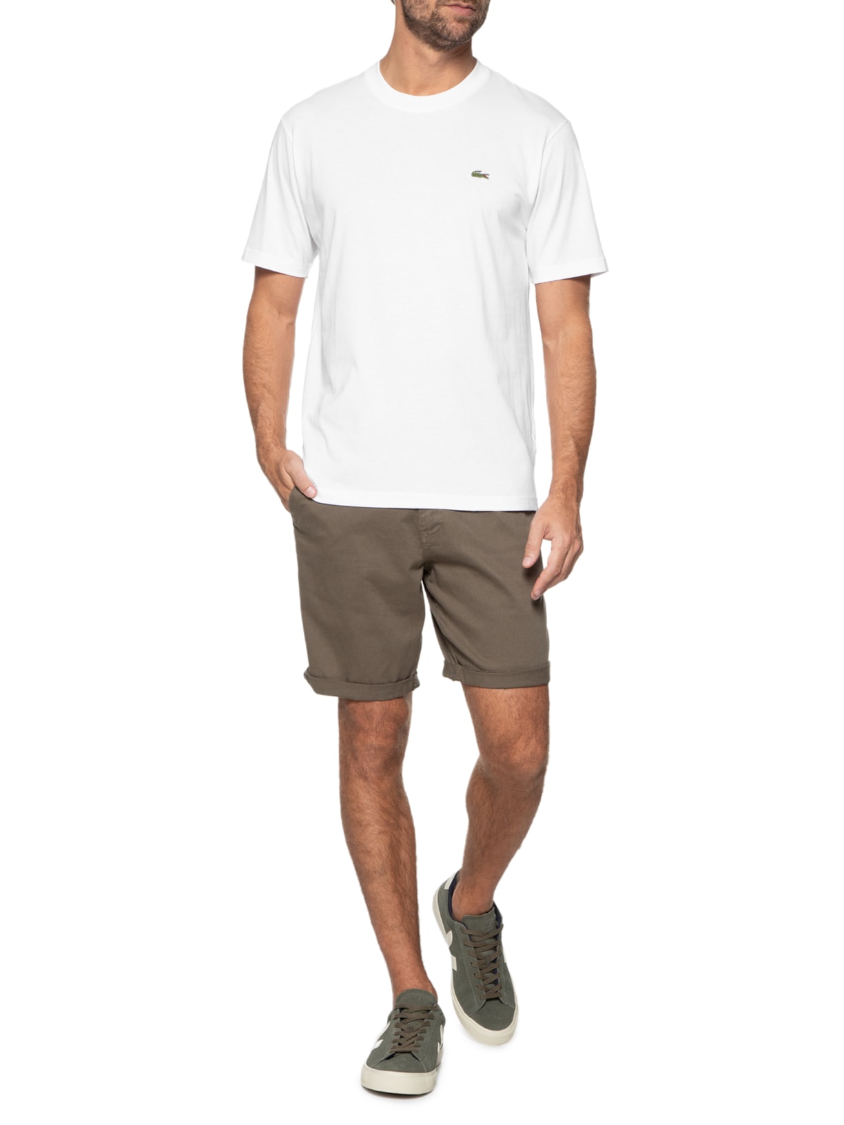 Camiseta Masculina Classic Fit Gola Redonda Em Algodão Branco Lacoste