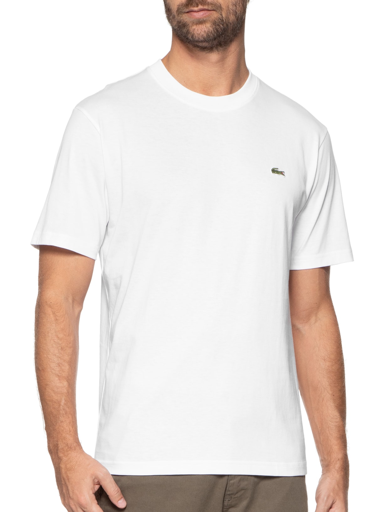 Camiseta Masculina Classic Fit Gola Redonda Em Algodão Branco Lacoste