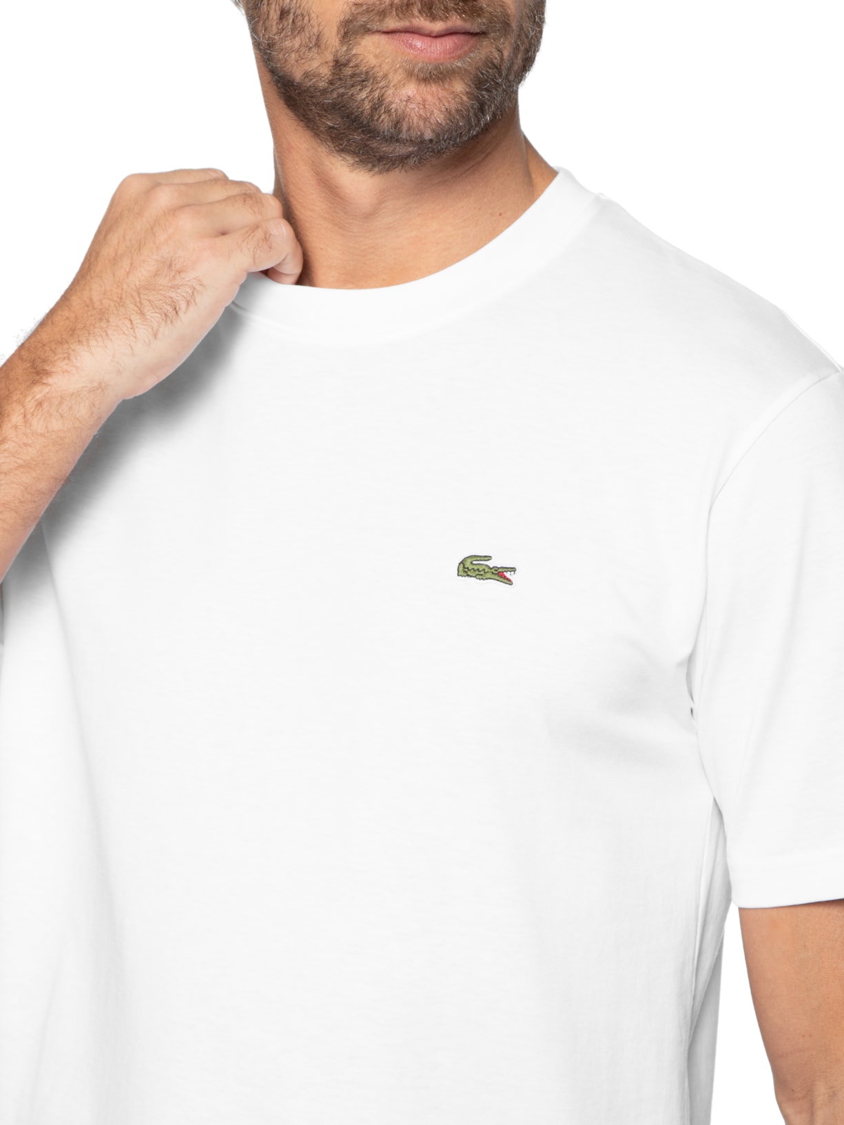 Camiseta Masculina Classic Fit Gola Redonda Em Algodão Branco Lacoste