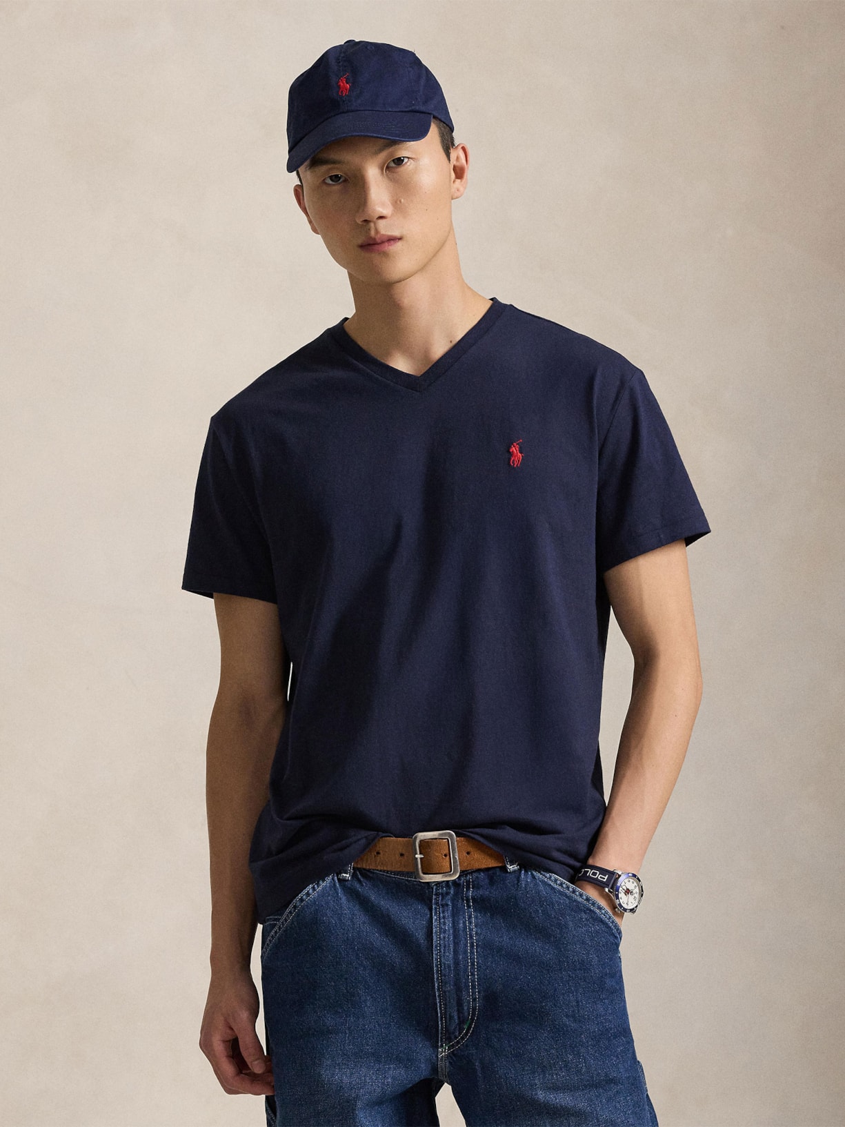 Camiseta Masculina Classic Fit Jersey V-Neck Azul Polo Ralph Lauren