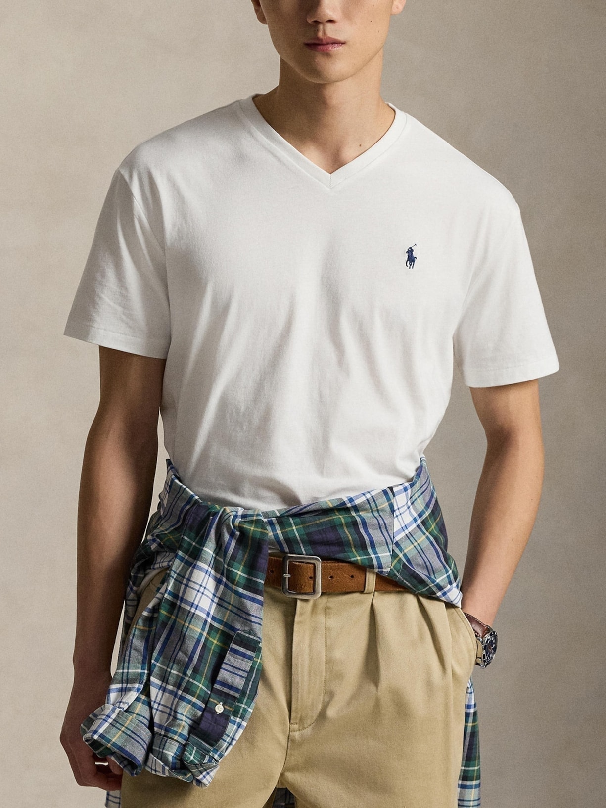 Camiseta Masculina Classic Fit Jersey V-Neck Branco Polo Ralph Lauren