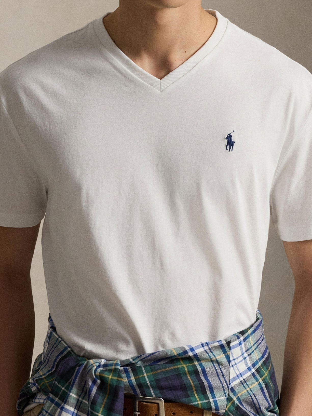 Camiseta Masculina Classic Fit Jersey V-Neck Branco Polo Ralph Lauren