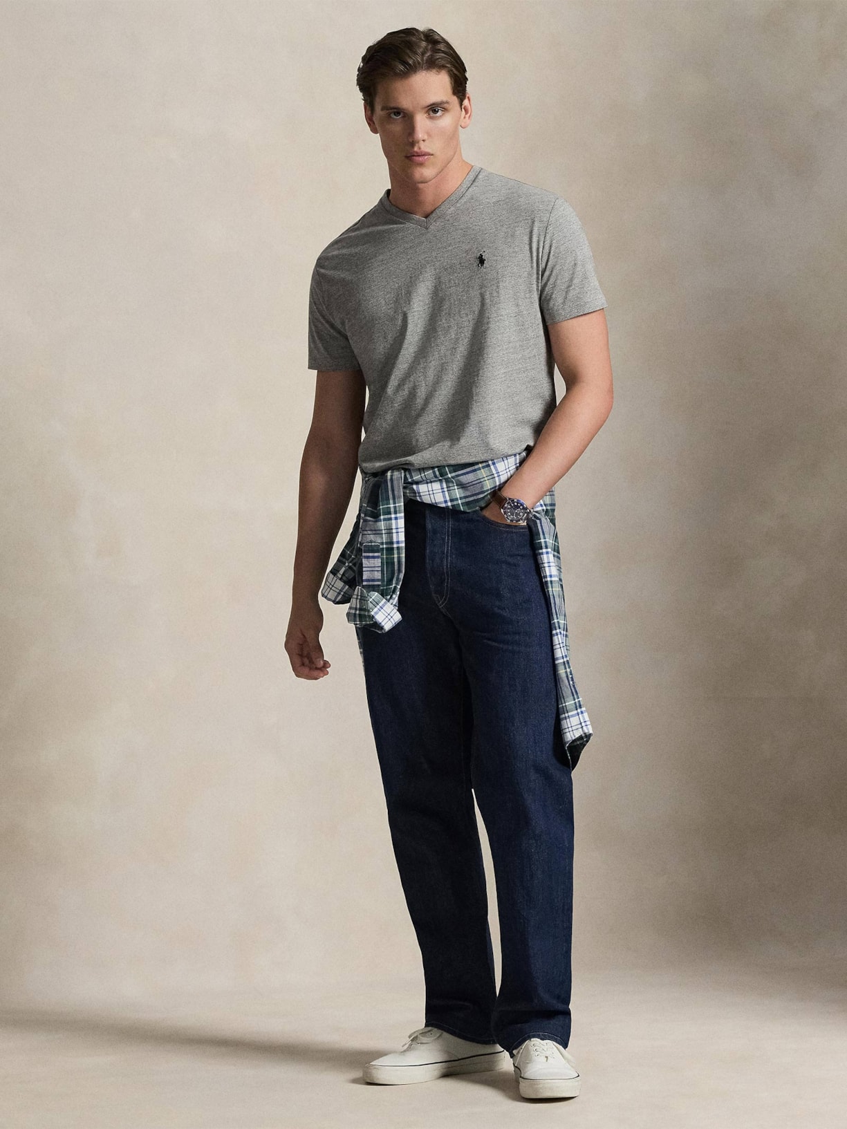 Camiseta Masculina Classic Fit Jersey V-Neck Cinza Polo Ralph Lauren