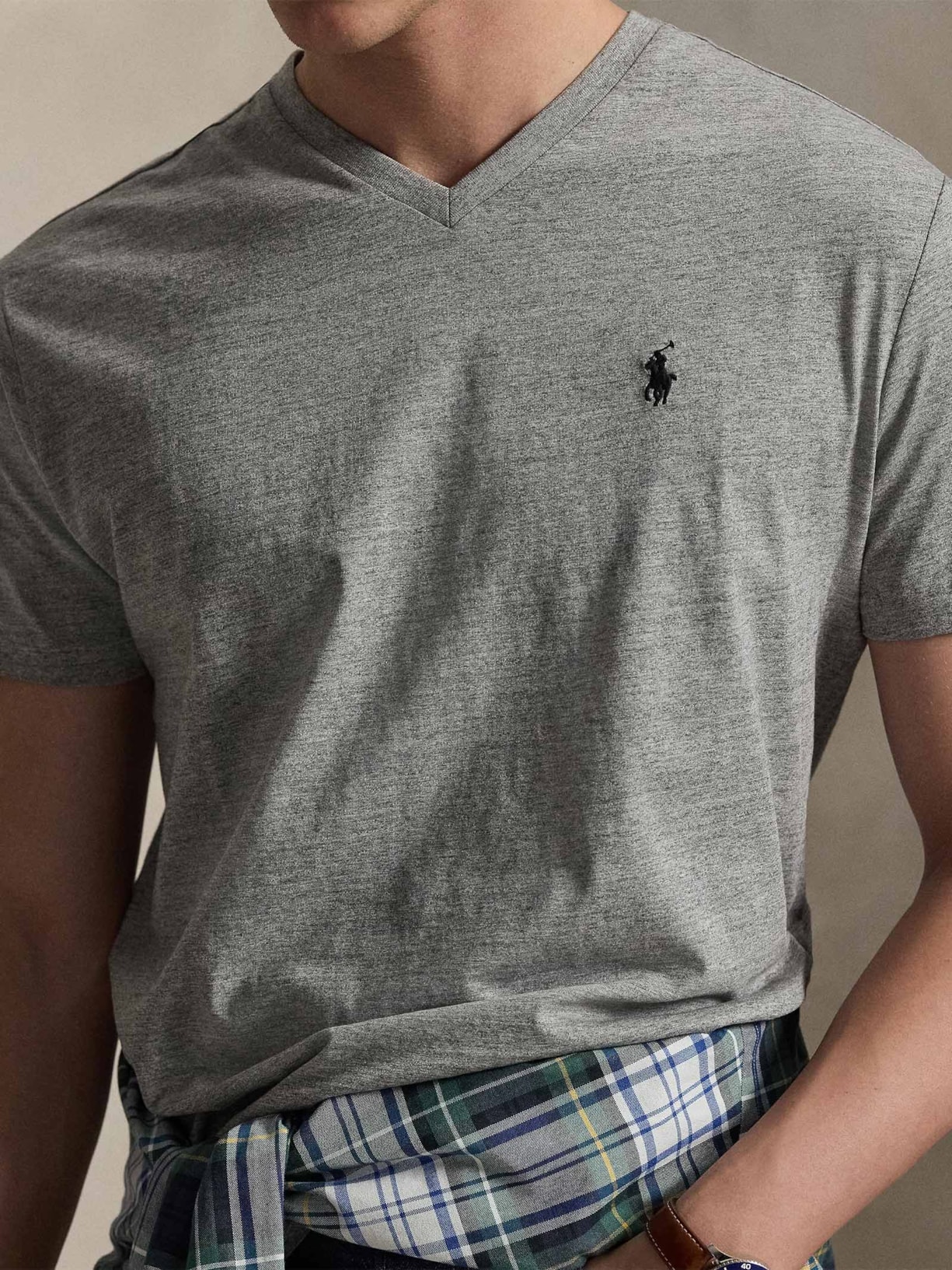 Camiseta Masculina Classic Fit Jersey V-Neck Cinza Polo Ralph Lauren