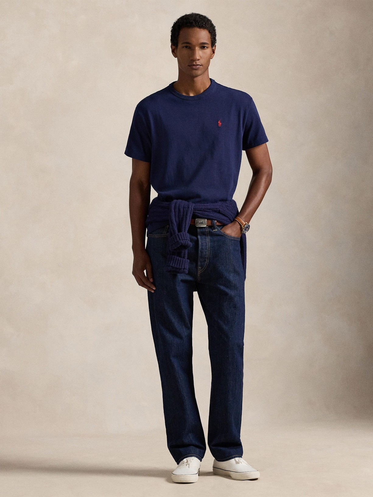 Camiseta Masculina Classic Slim Crewneck Jersey Azul Polo Ralph Lauren