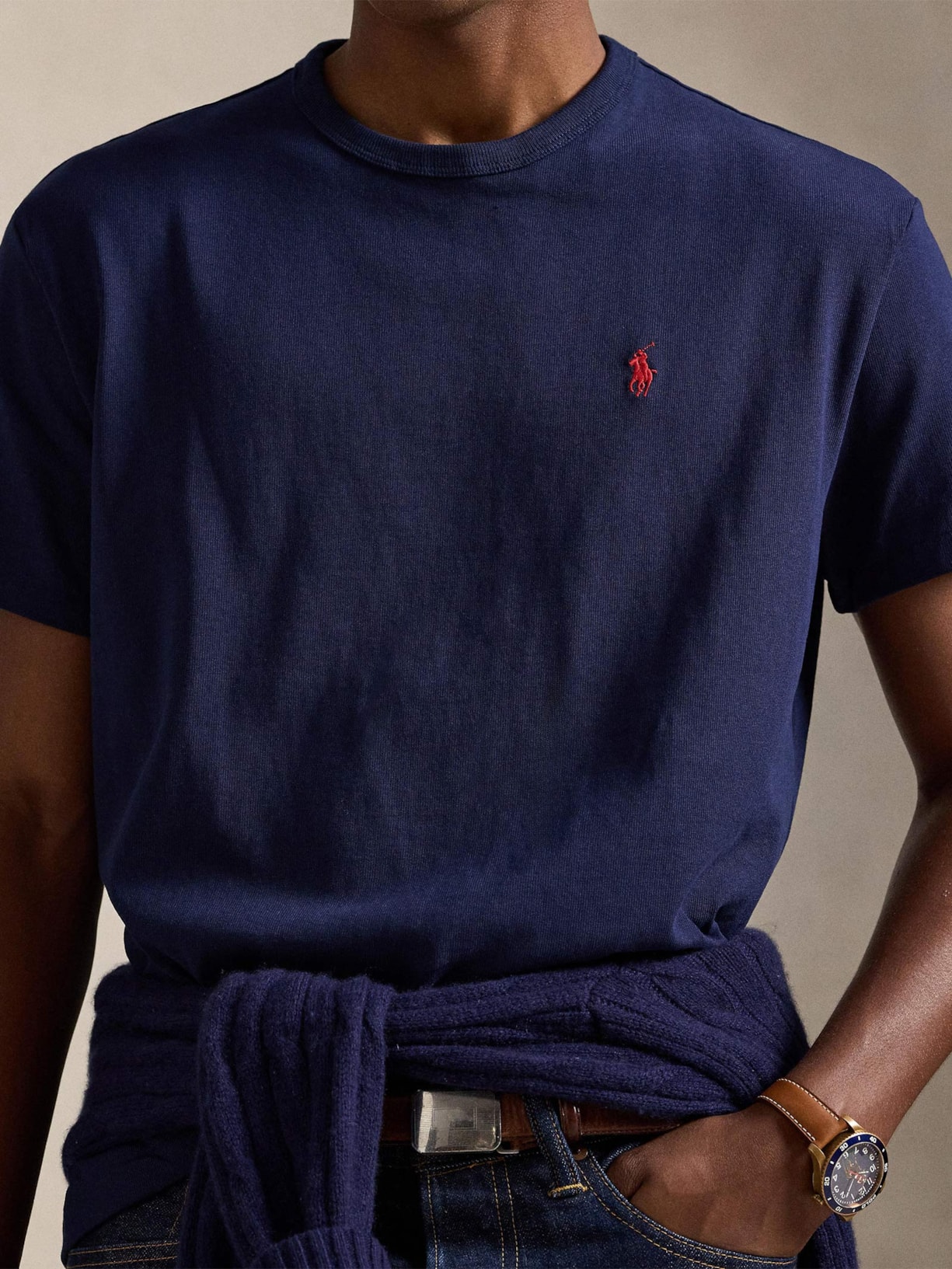 Camiseta Masculina Classic Slim Crewneck Jersey Azul Polo Ralph Lauren