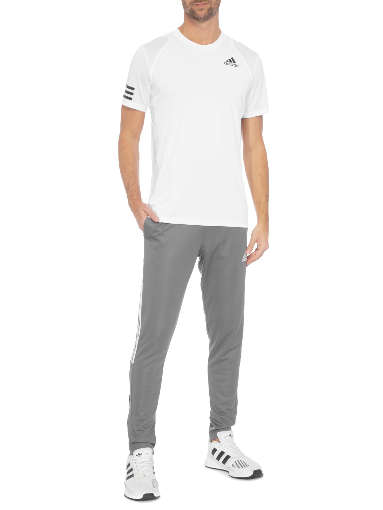 Camiseta Masculina Club 3 Listras Branco Adidas