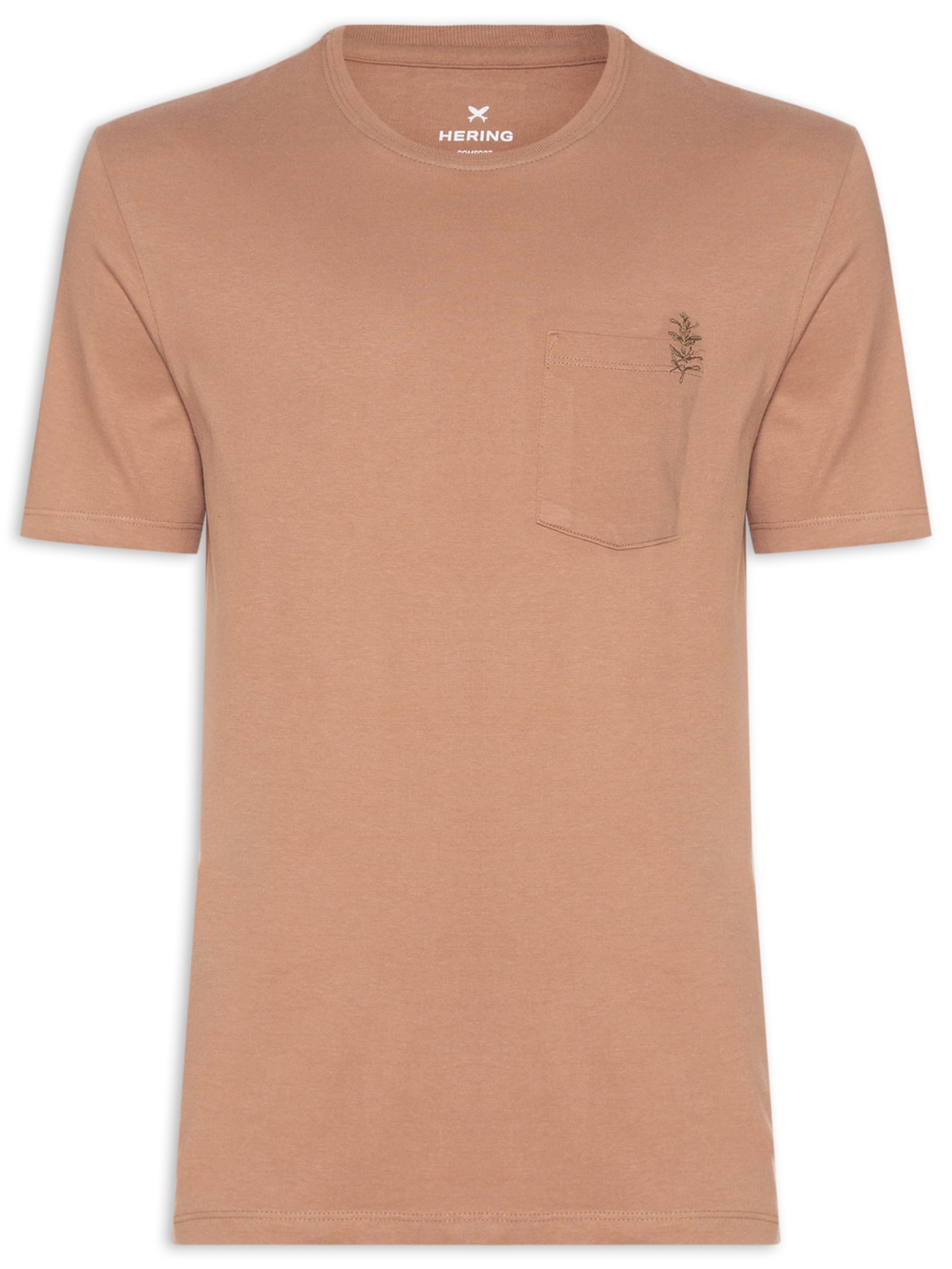 Camiseta Masculina Com Bolso Bordado - Marrom