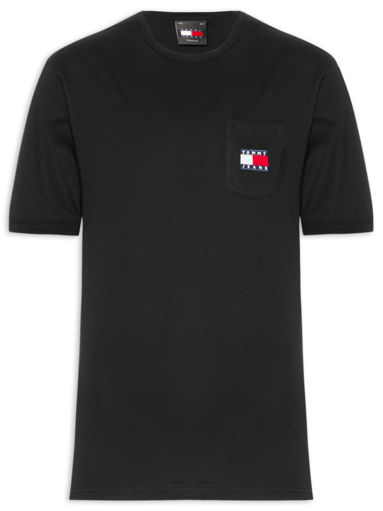 Camiseta Masculina Com Bolso Emblema Regular Fit Em Algodão - Preto