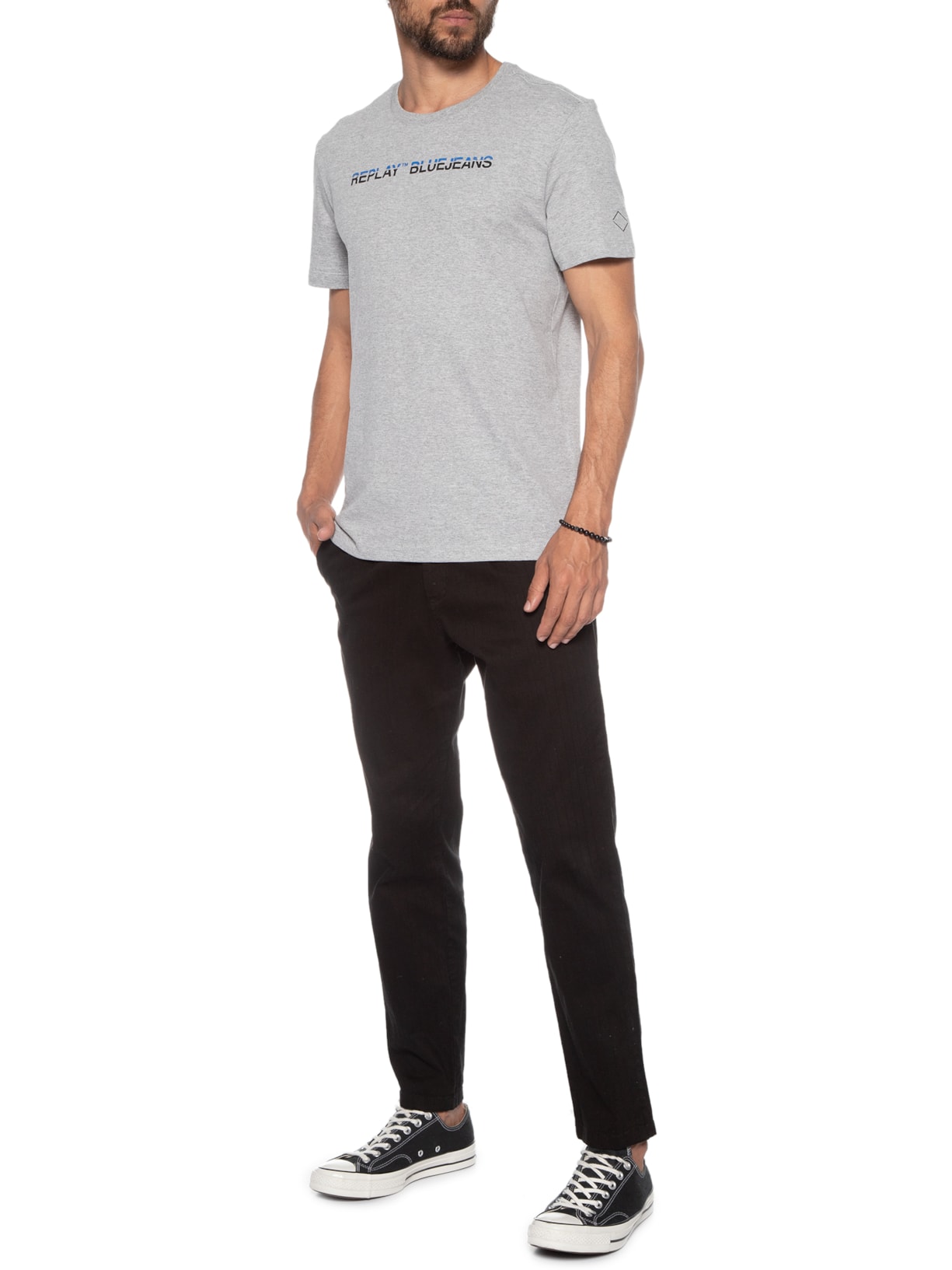 Camiseta Masculina Com Detalhe Fluor Cinza Replay