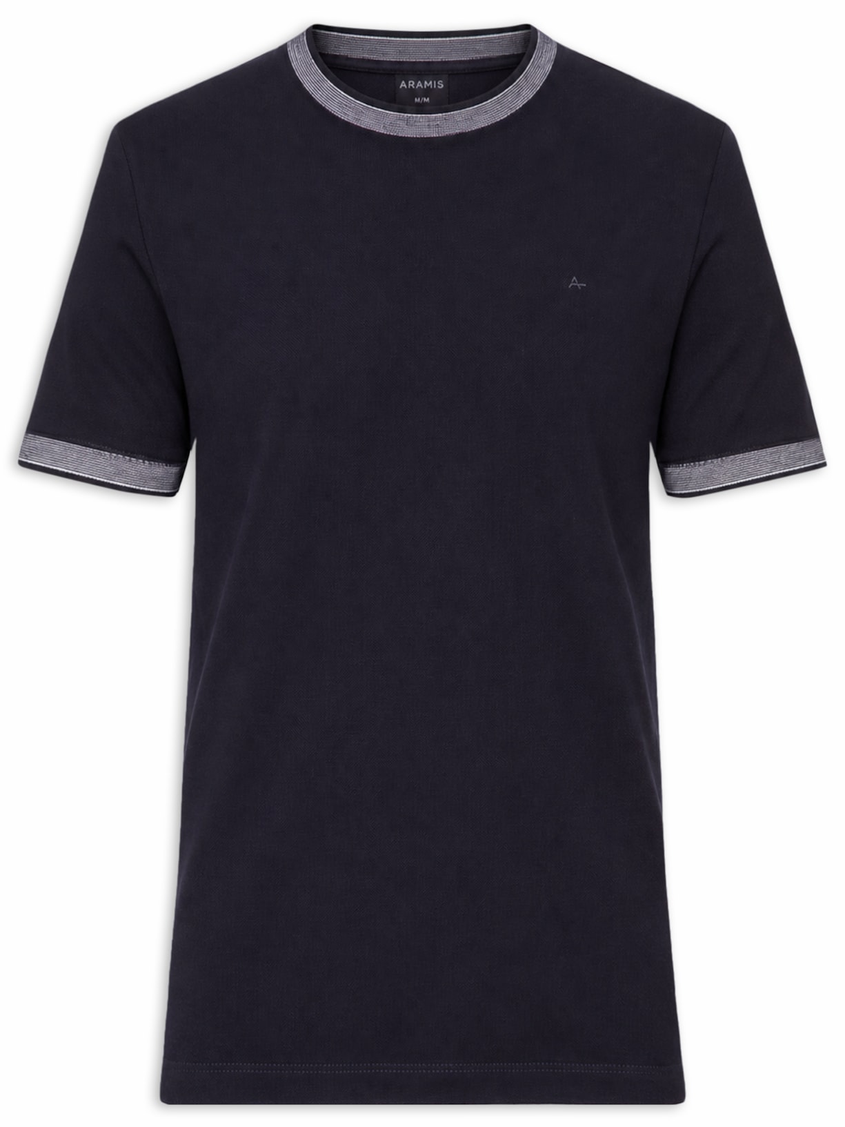 Camiseta Masculina Com Frisos Na Gola Azul Aramis