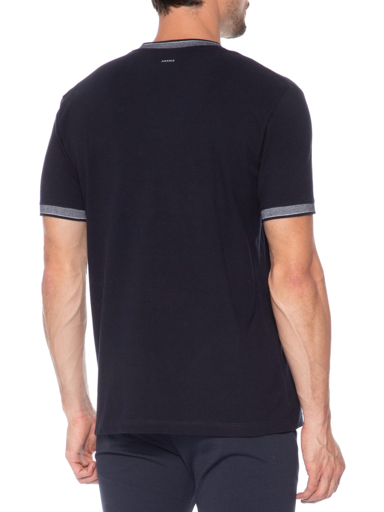 Camiseta Masculina Com Frisos Na Gola Azul Aramis