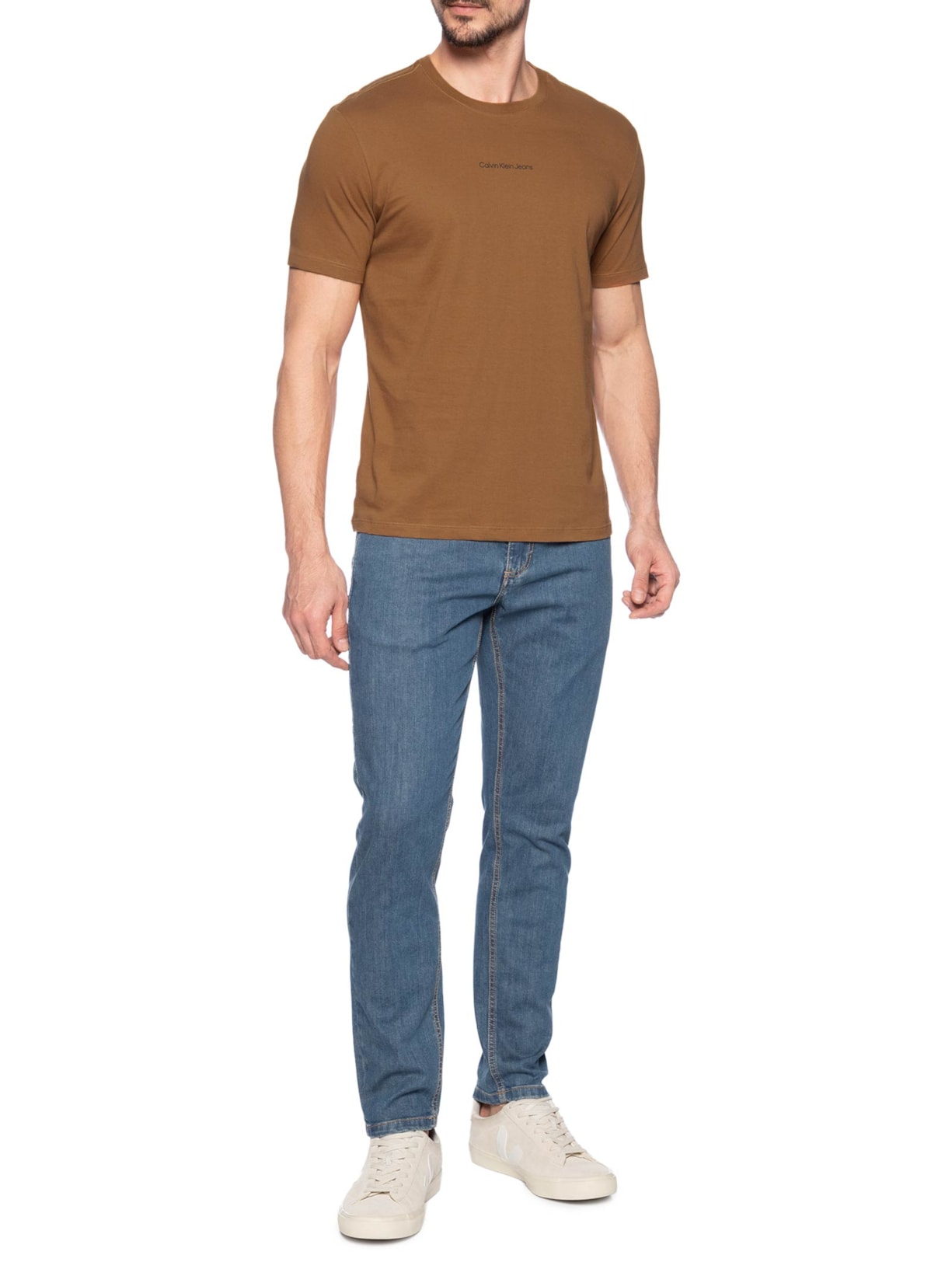 Camiseta Masculina Com Logo Centralizado Marrom Calvin Klein Jeans