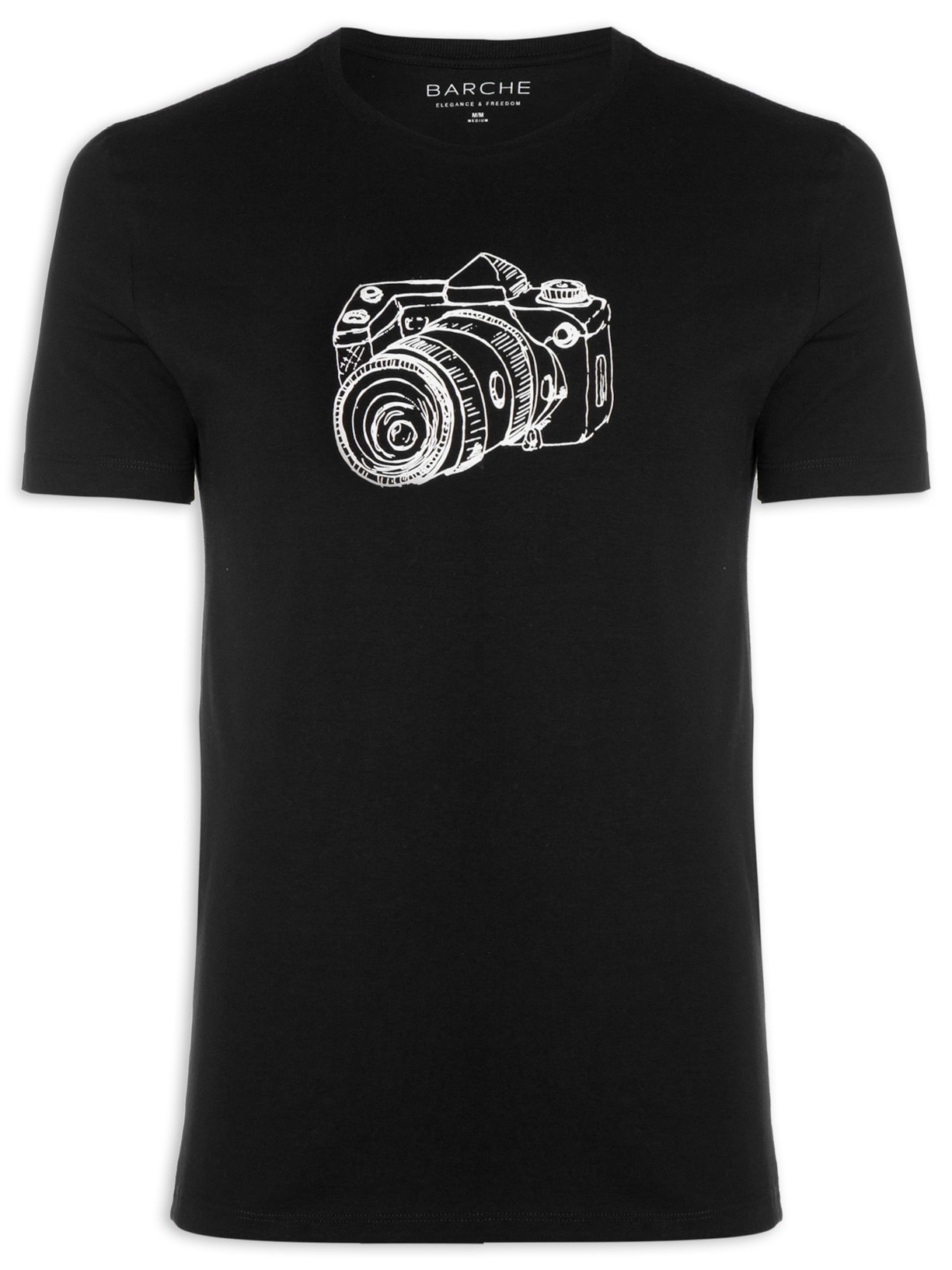 Camiseta Masculina Confort Estampada Câmera - Preto