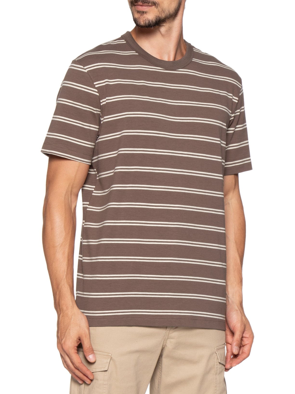 Camiseta Masculina Confort Fit Listrada Marrom Hering
