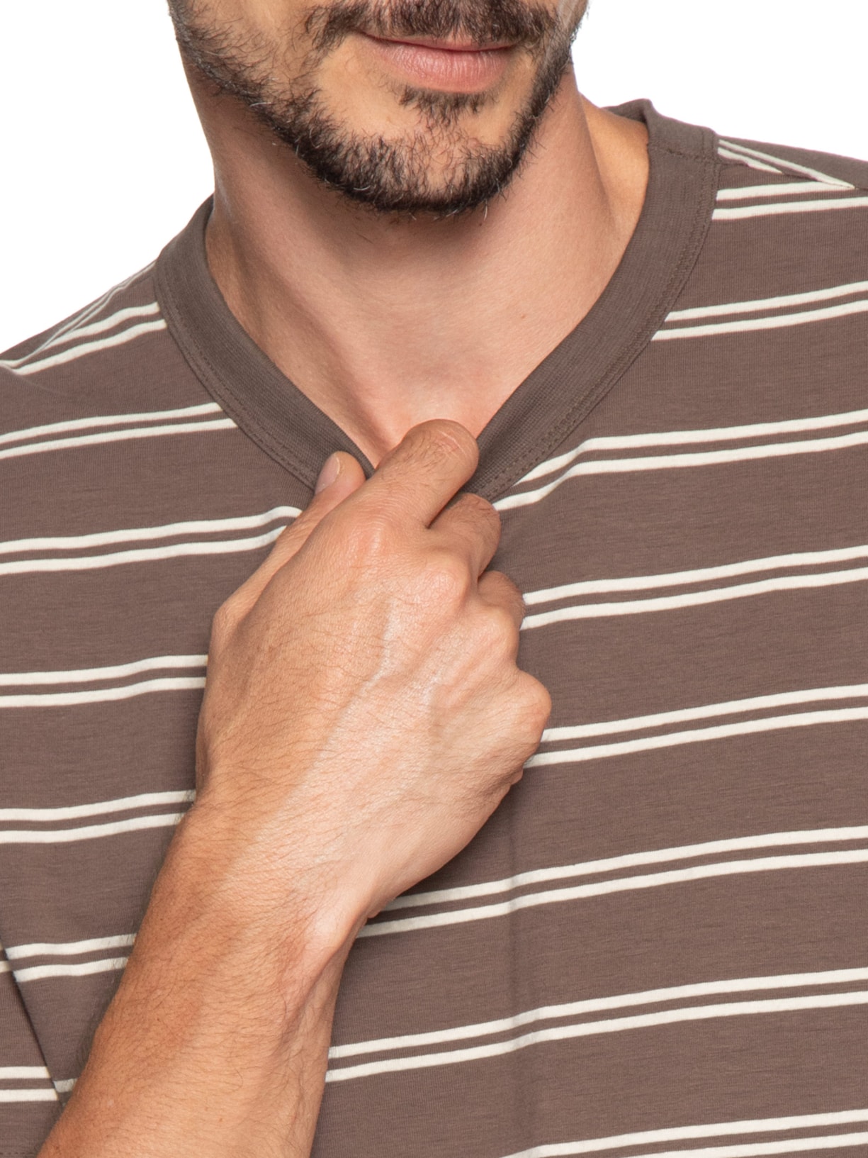 Camiseta Masculina Confort Fit Listrada Marrom Hering