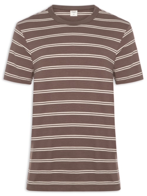 Camiseta Masculina Confort Fit Listrada - Marrom