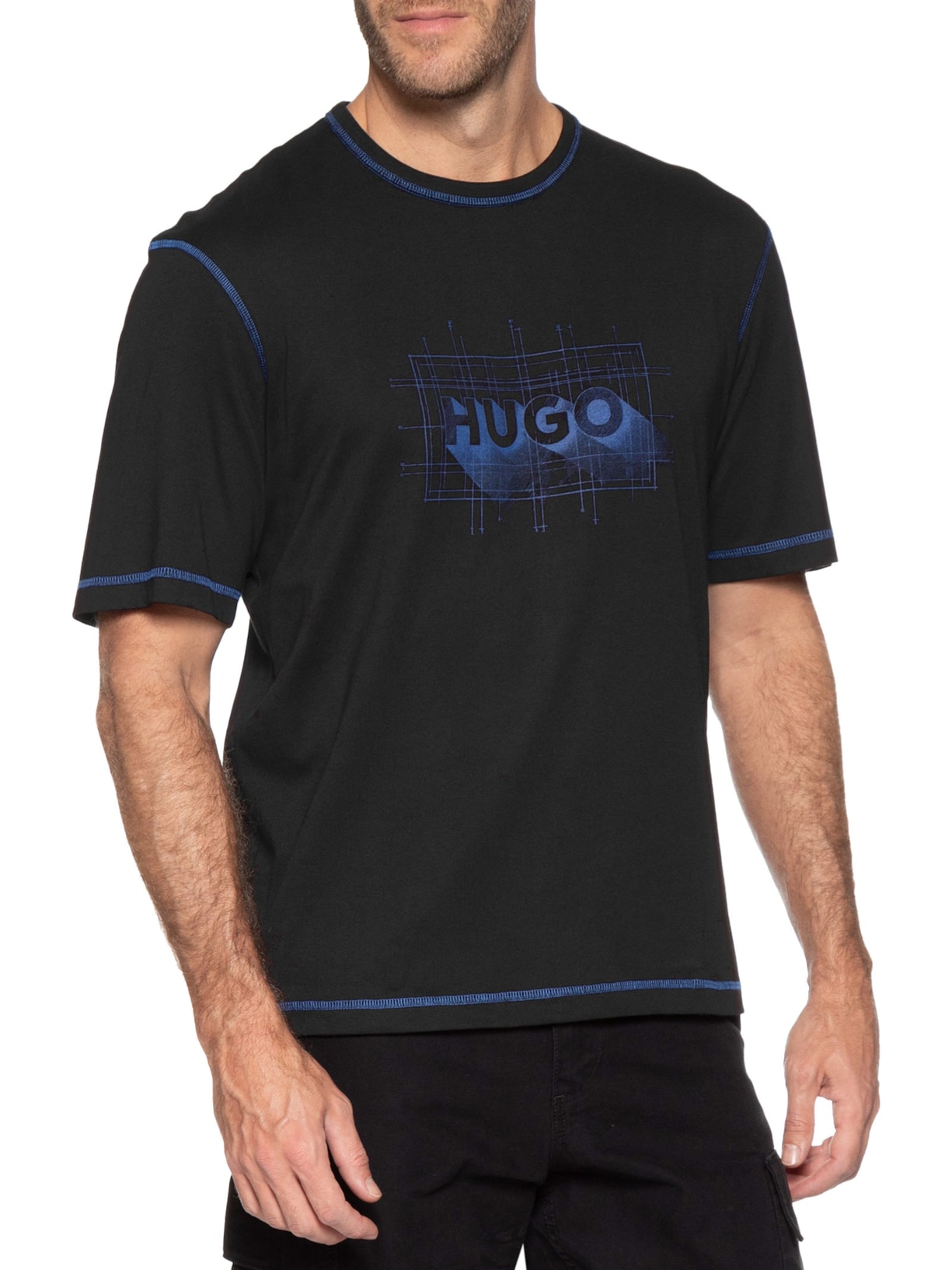 Camiseta Masculina Contrast Crew Neck Nothal Preto Hugo