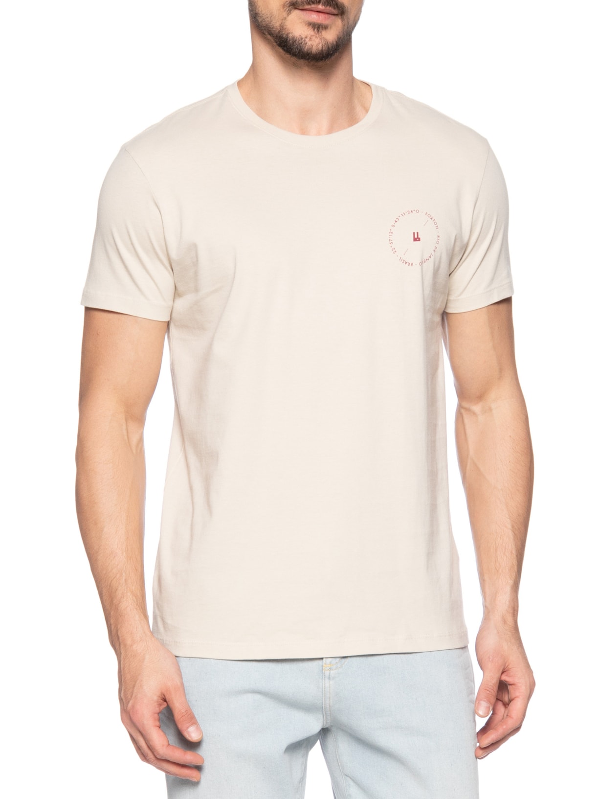  Camiseta Masculina Coordenadas Bege Foxton
