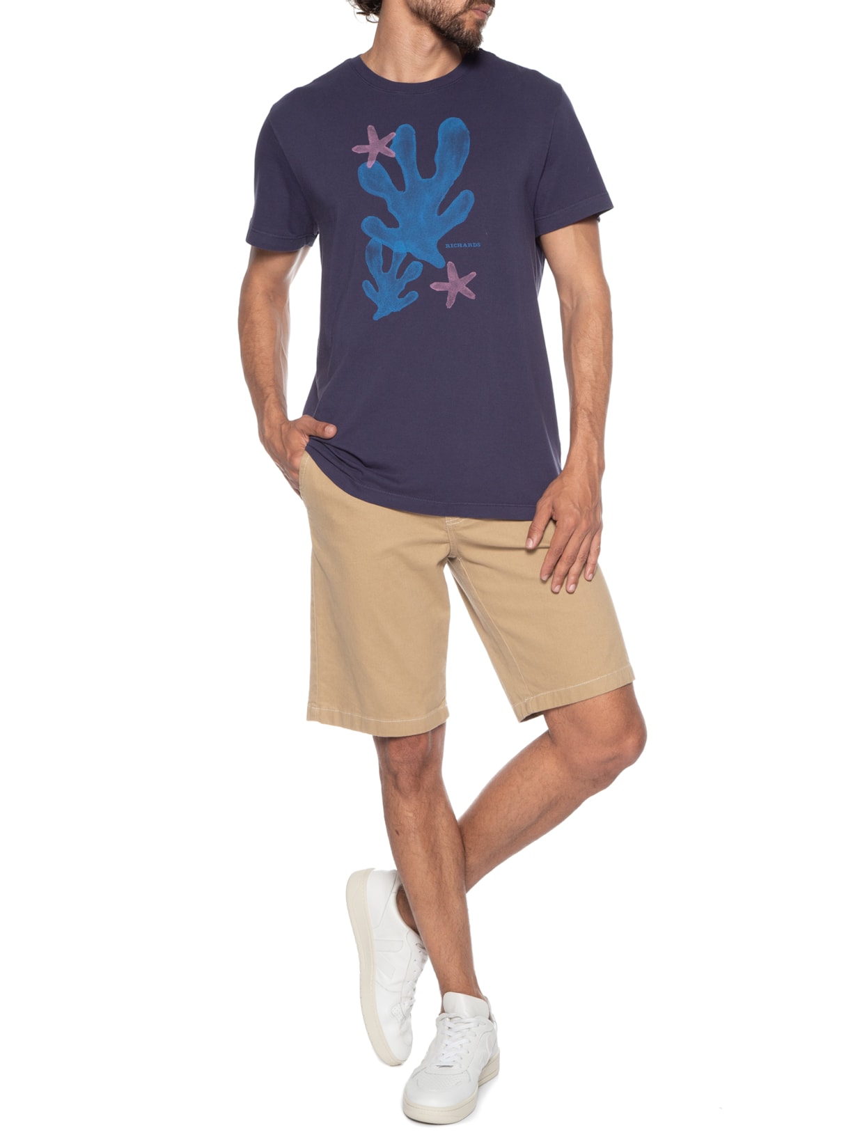 Camiseta Masculina Corais Aquarela Azul Richards