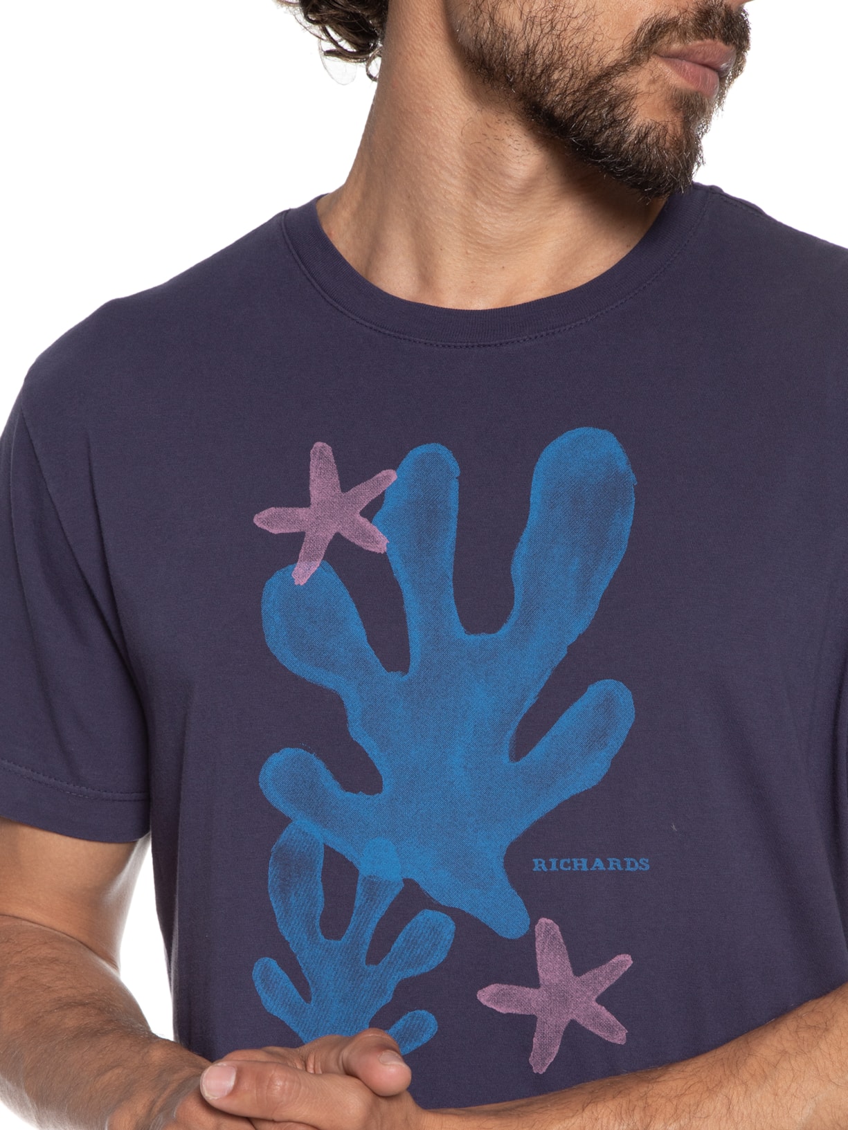 Camiseta Masculina Corais Aquarela Azul Richards