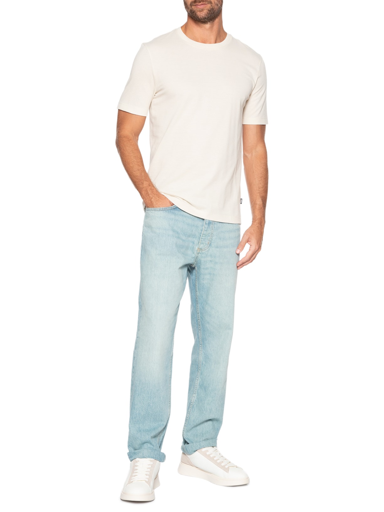 Camiseta Masculina Cotton Blend Bubble-Jacquard Tiburt 240 Branco Boss