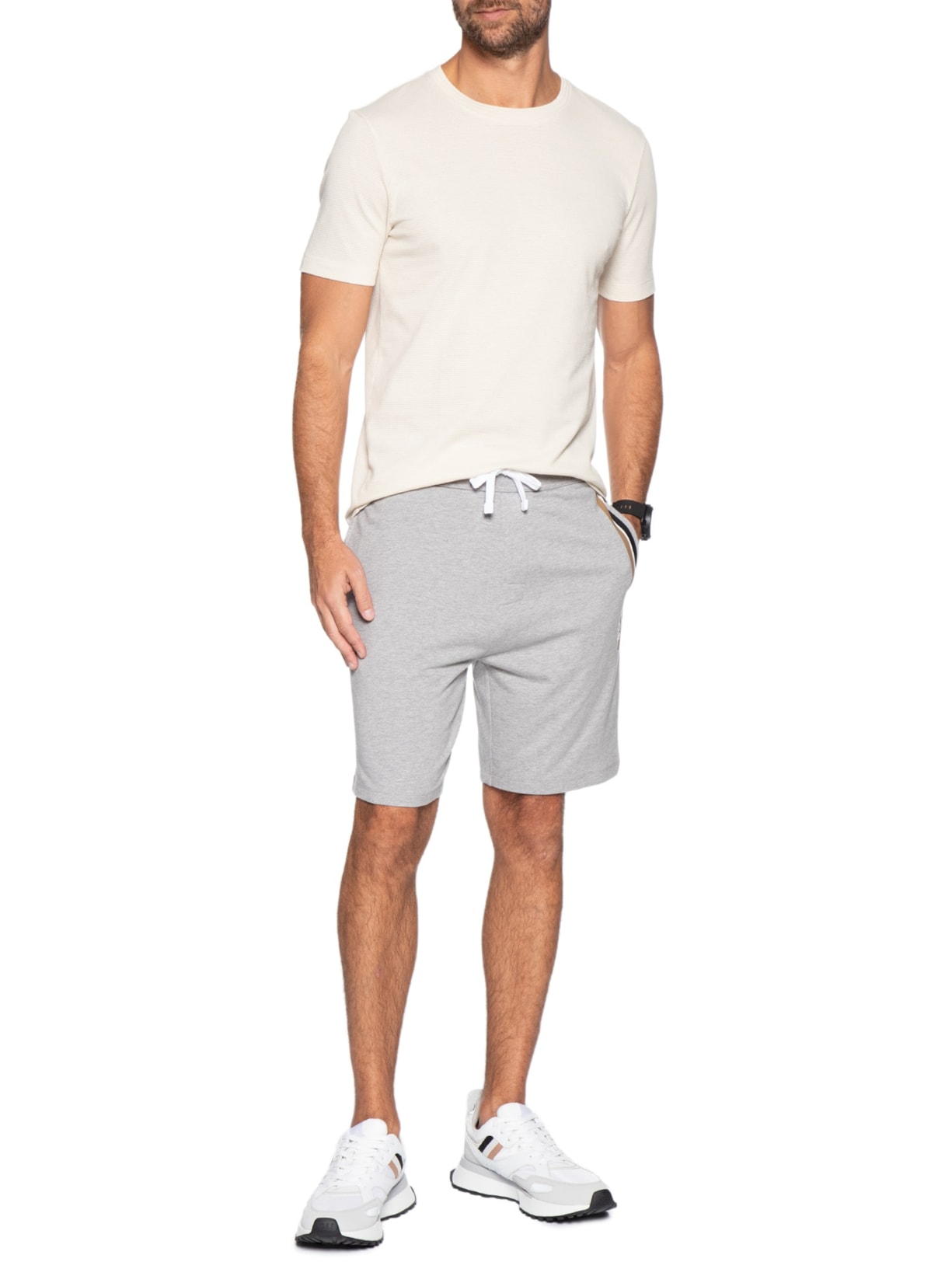 Camiseta Masculina Cotton Blend Bubble-Jacquard Tiburt 240 Branco Boss