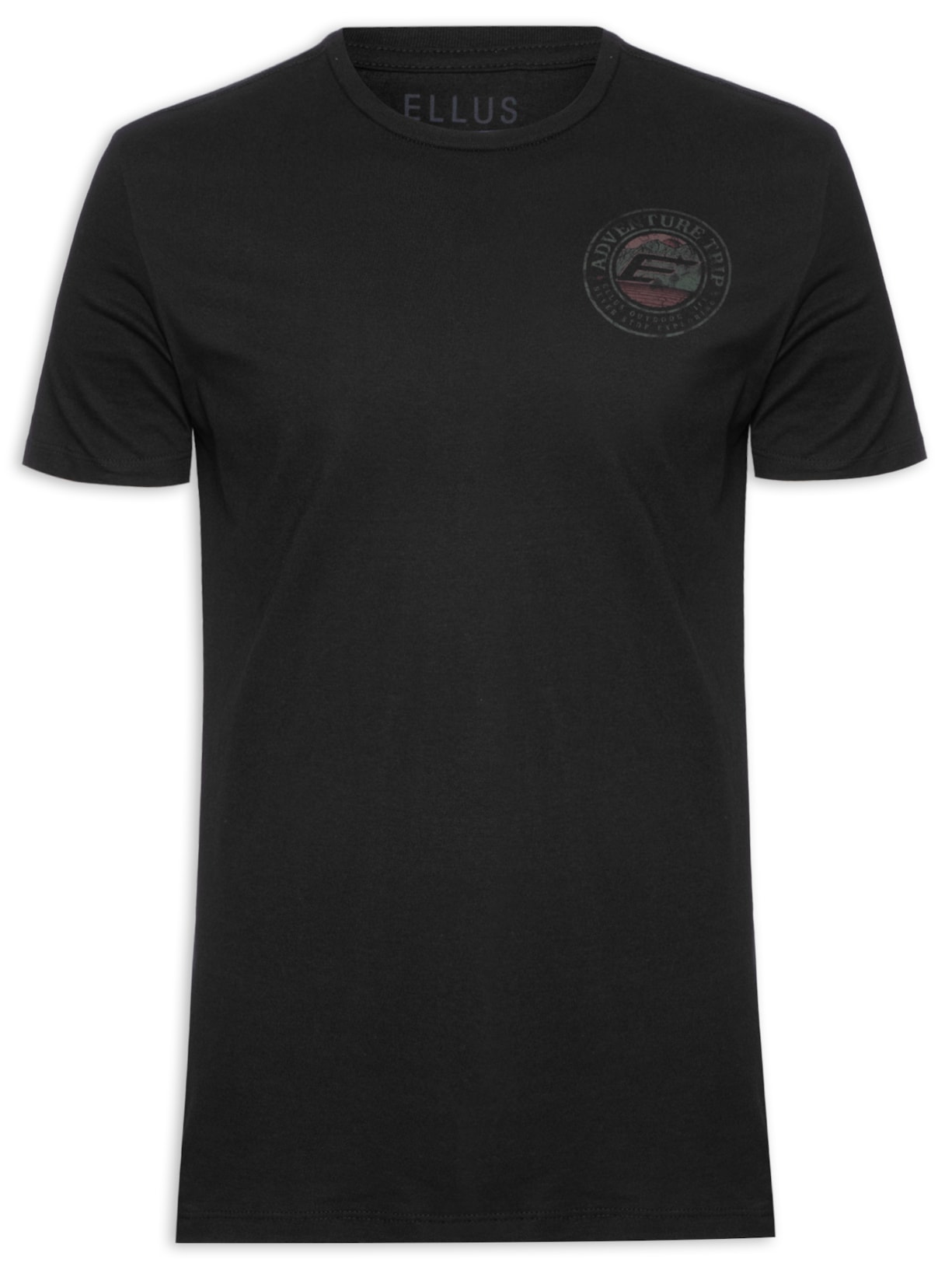 Camiseta Masculina Cotton Fine Adventure Trip Classic Manga Curta - Preto