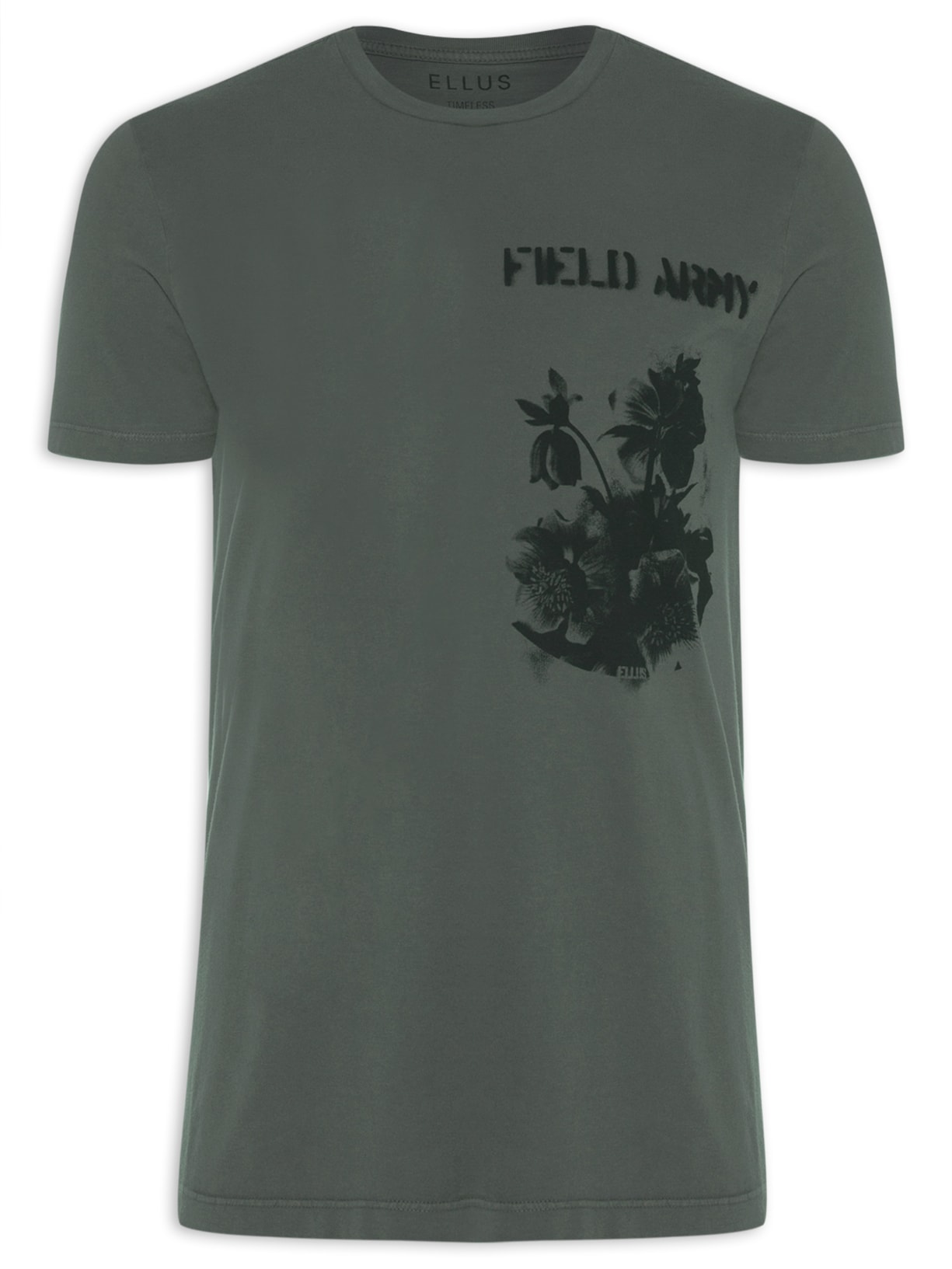 Camiseta Masculina Cotton Fine Flower Army Classic Manga Curta - Cinza