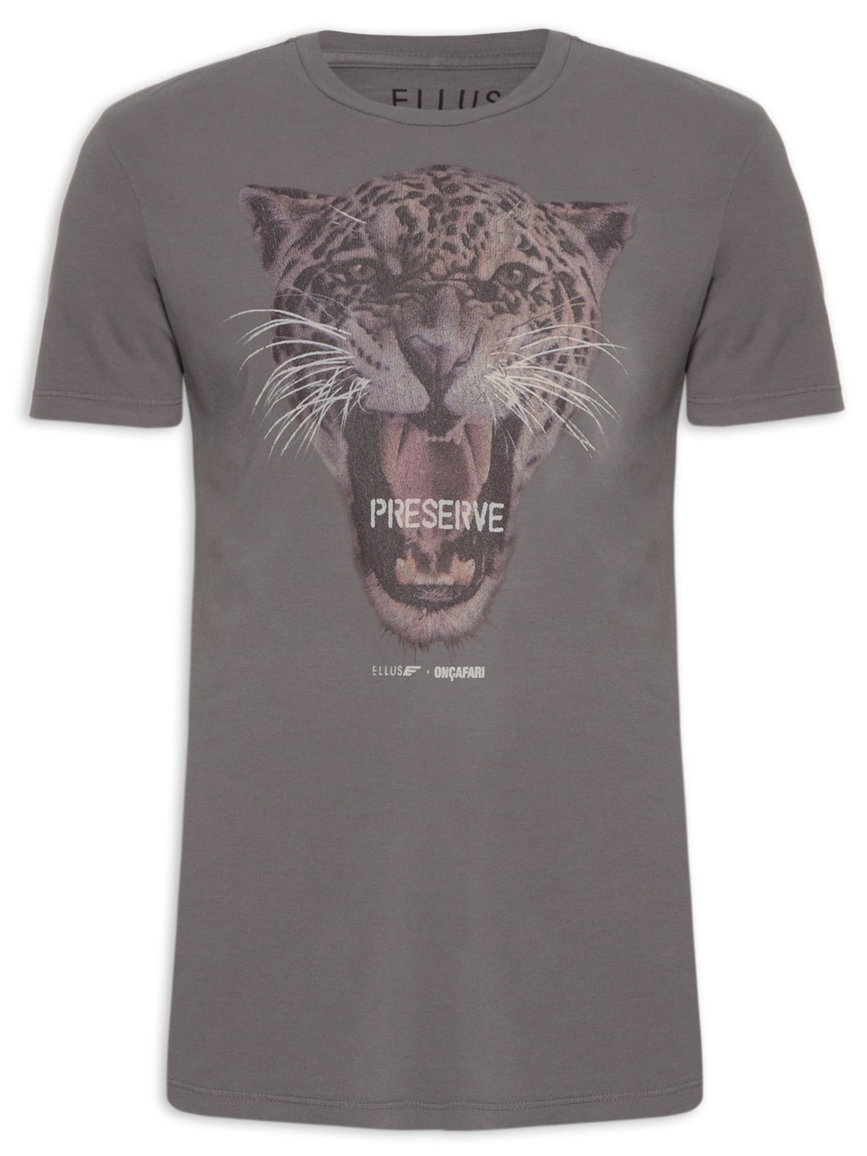 Camiseta Masculina Cotton Fine Onça Safari Jaguar Classic Manga Curta - Cinza