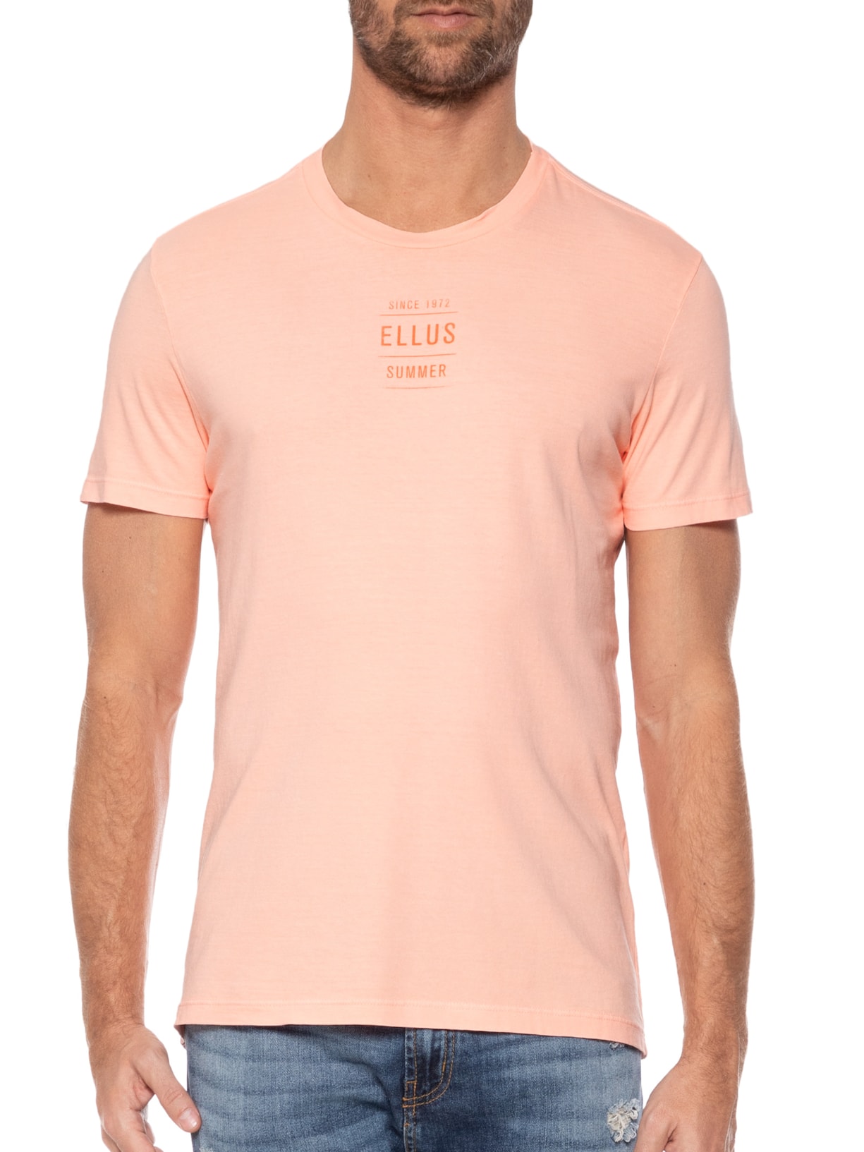 Camiseta Masculina Cotton Fine Summer Neon Classic Manga Curta Laranja Ellus