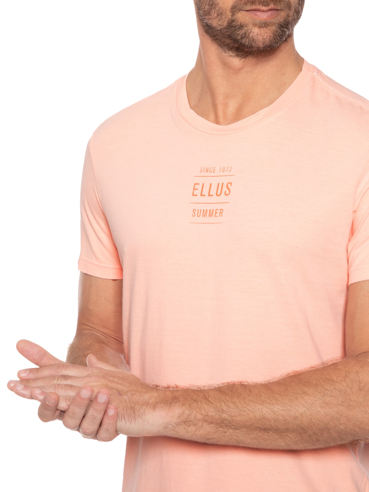 Camiseta Masculina Cotton Fine Summer Neon Classic Manga Curta Laranja Ellus