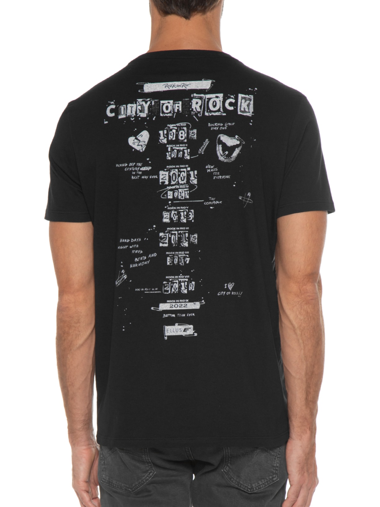 Camiseta Masculina Cotton Fine Ticket Rock Classic Manga Curta Preto Ellus
