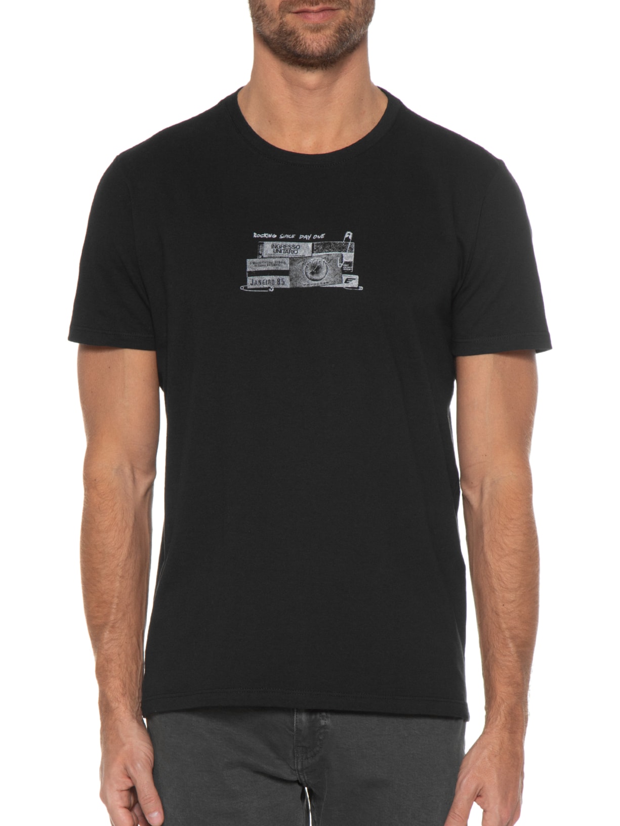 Camiseta Masculina Cotton Fine Ticket Rock Classic Manga Curta Preto Ellus