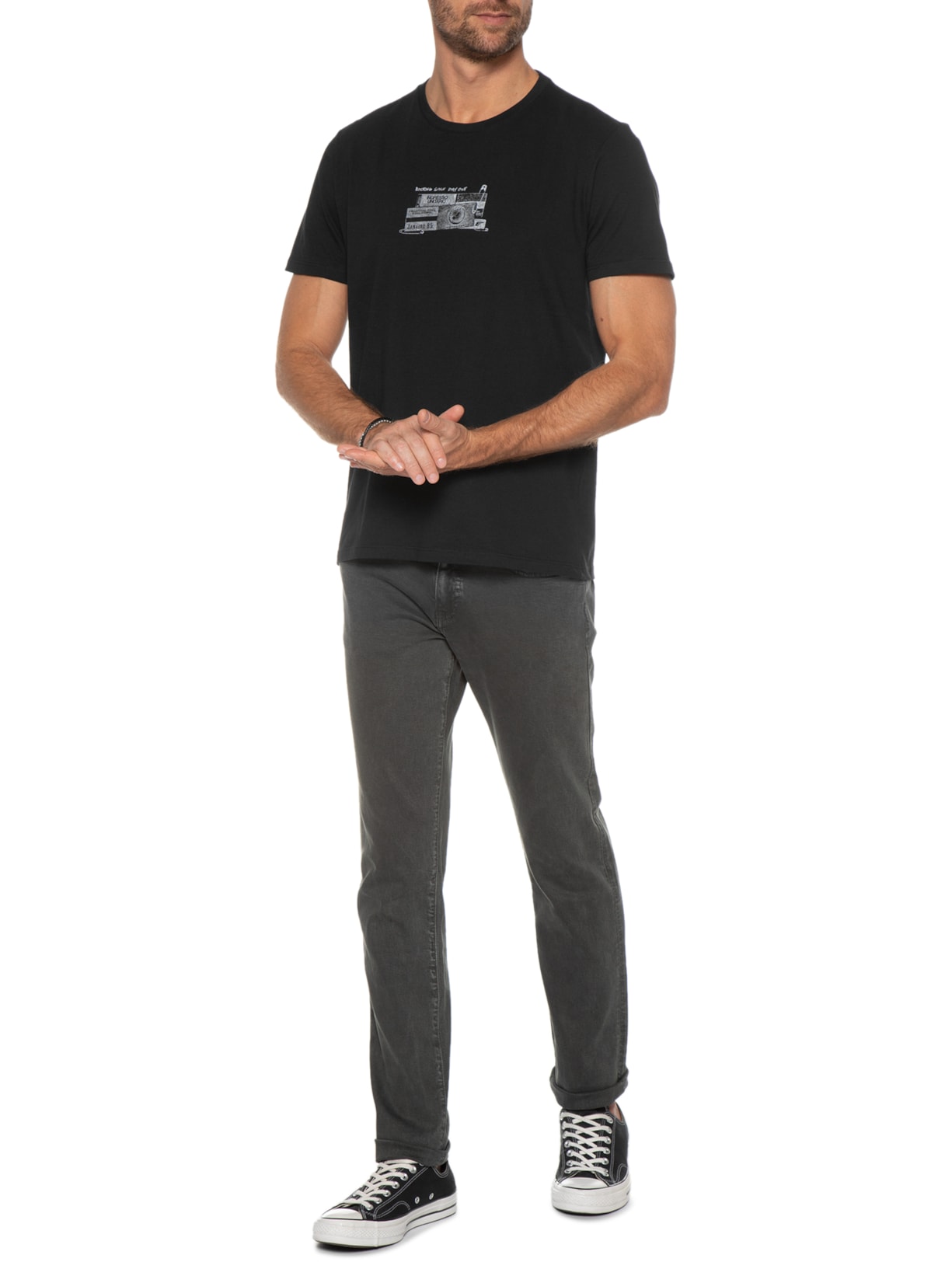 Camiseta Masculina Cotton Fine Ticket Rock Classic Manga Curta Preto Ellus