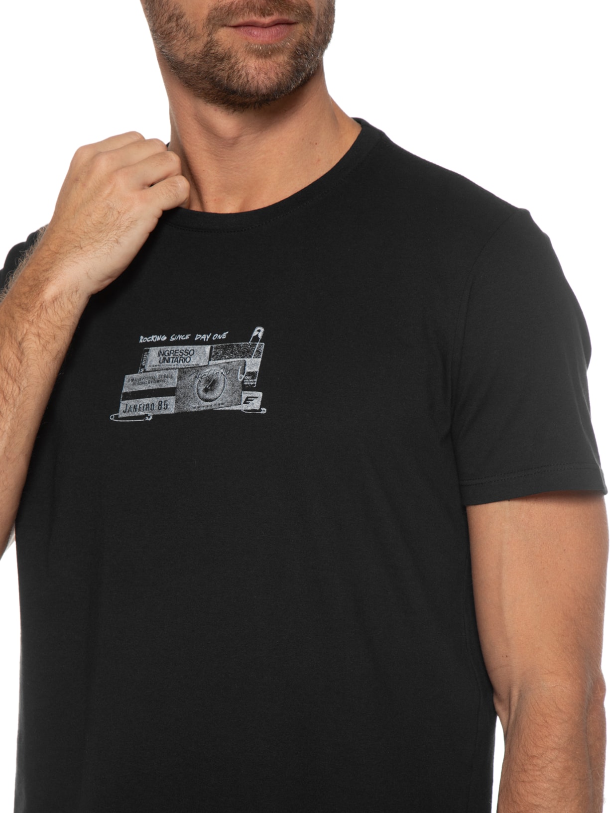 Camiseta Masculina Cotton Fine Ticket Rock Classic Manga Curta Preto Ellus