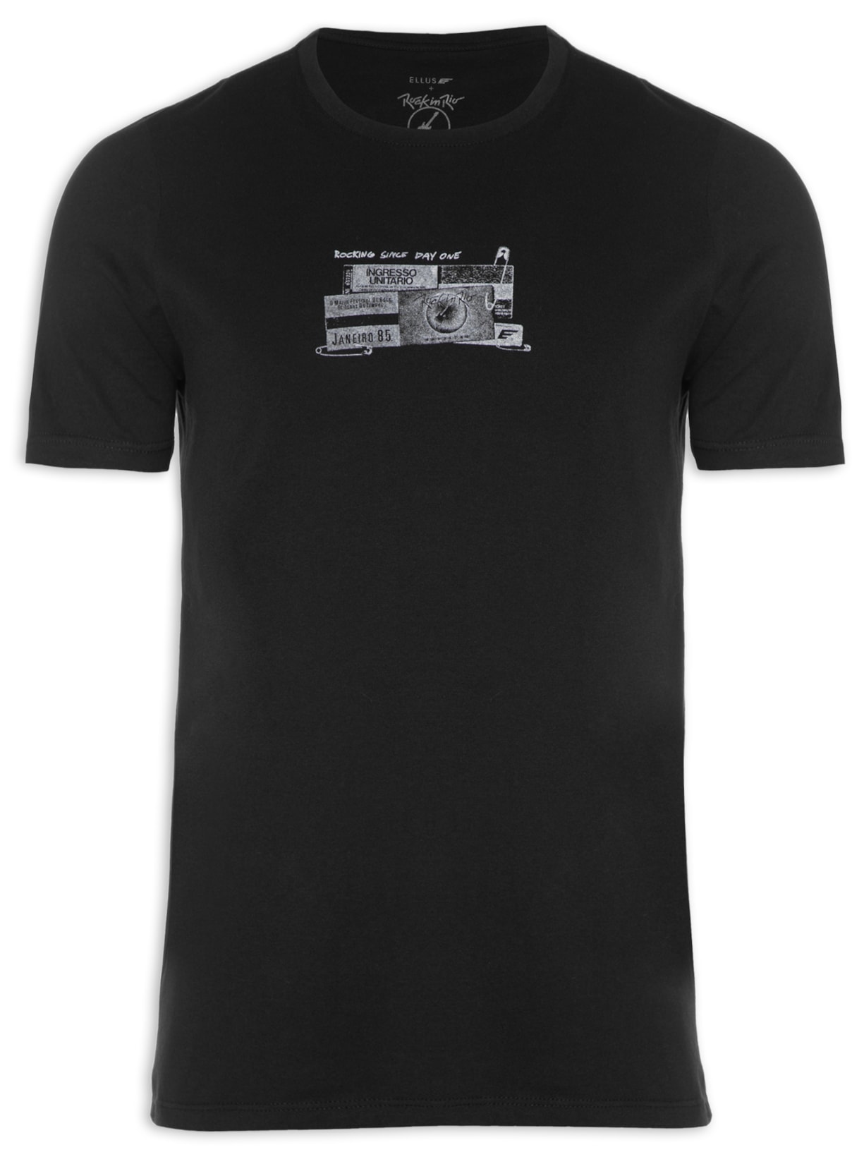 Camiseta Masculina Cotton Fine Ticket Rock Classic Manga Curta - Preto
