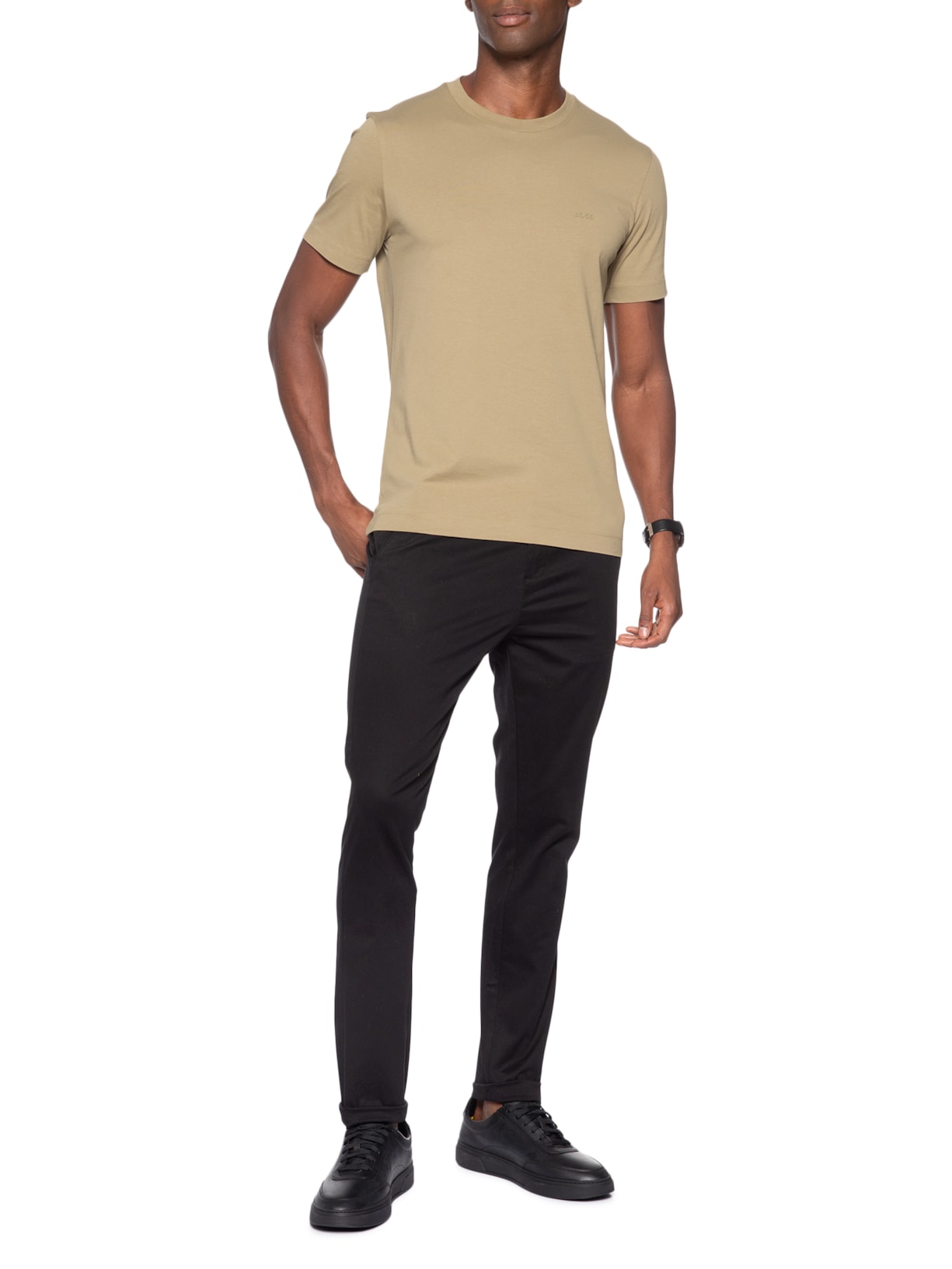 Camiseta Masculina Cotton Jersey Crew Neck Thompson Cáqui Boss