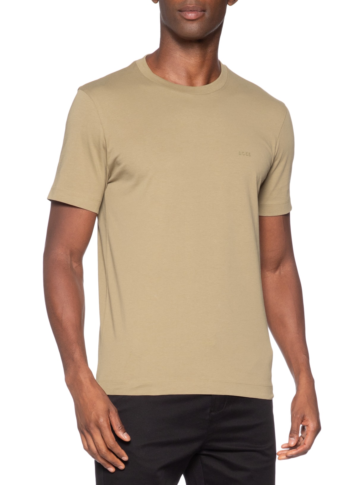 Camiseta Masculina Cotton Jersey Crew Neck Thompson Cáqui Boss