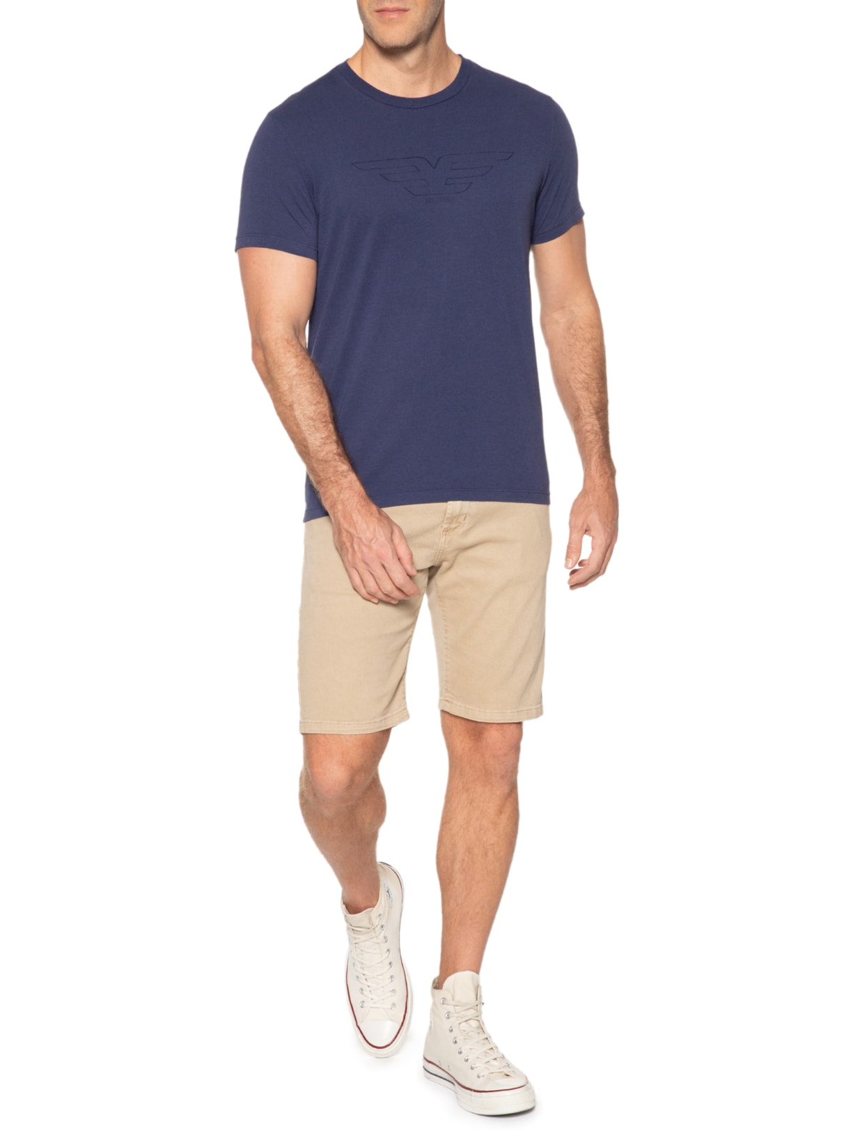 Camiseta Masculina Cotton Melange Easa Mirror Classic Manga Curta Azul Ellus