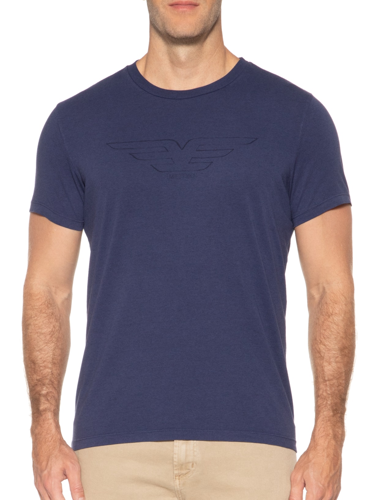 Camiseta Masculina Cotton Melange Easa Mirror Classic Manga Curta Azul Ellus